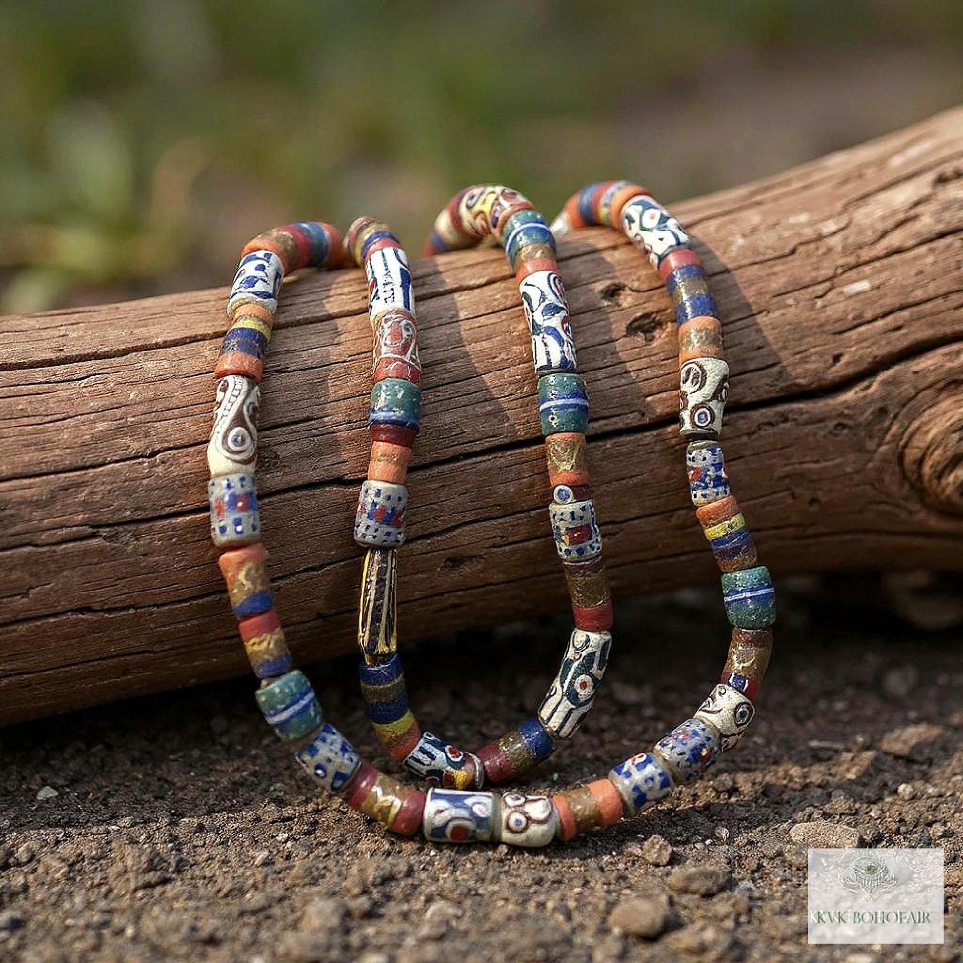 Long African Trade Bead Necklace - Vibrant Bohemian Statement Jewelry