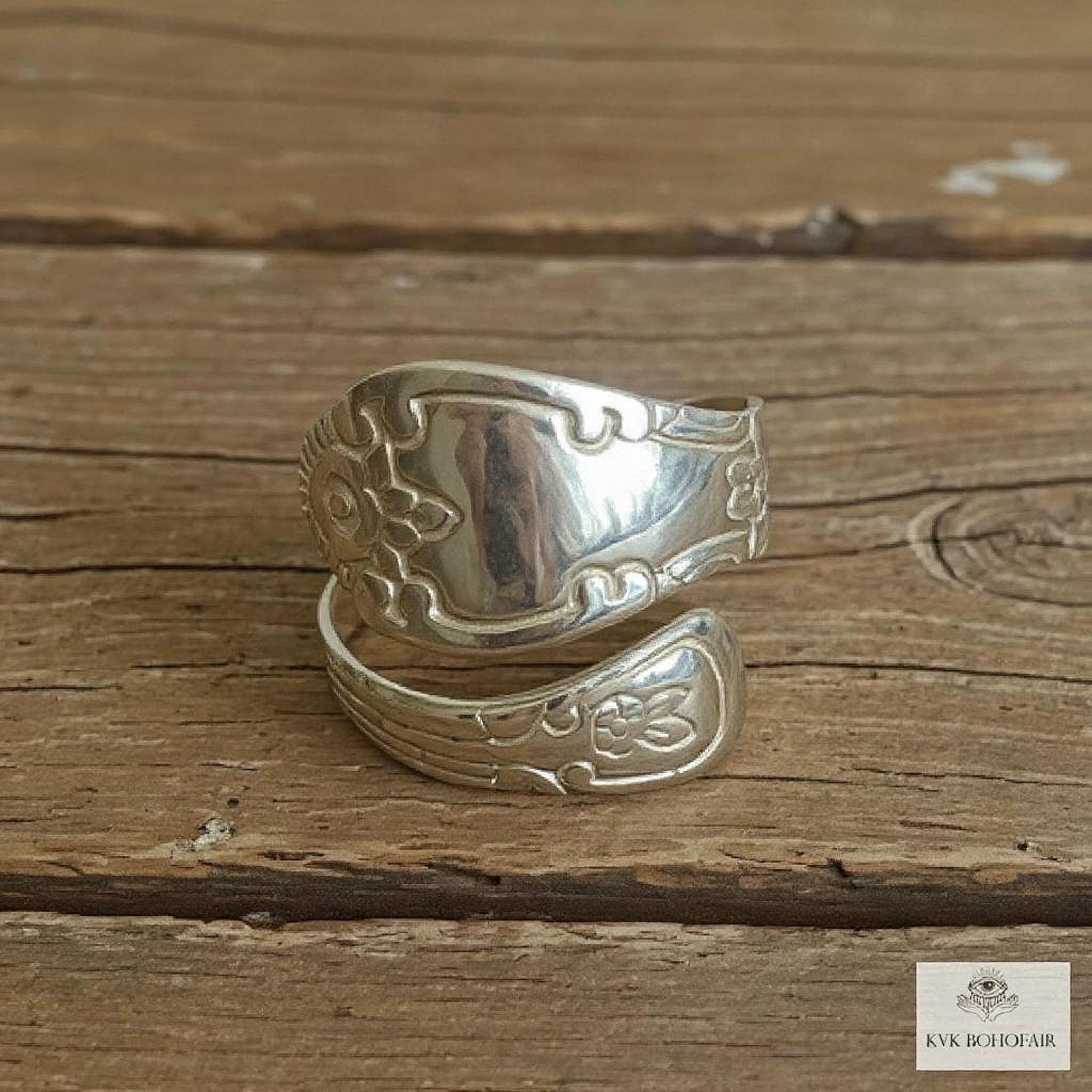 Sterling Silver Flower Spoon Ring - Boho Ring, Artisan Silverware Jewelry