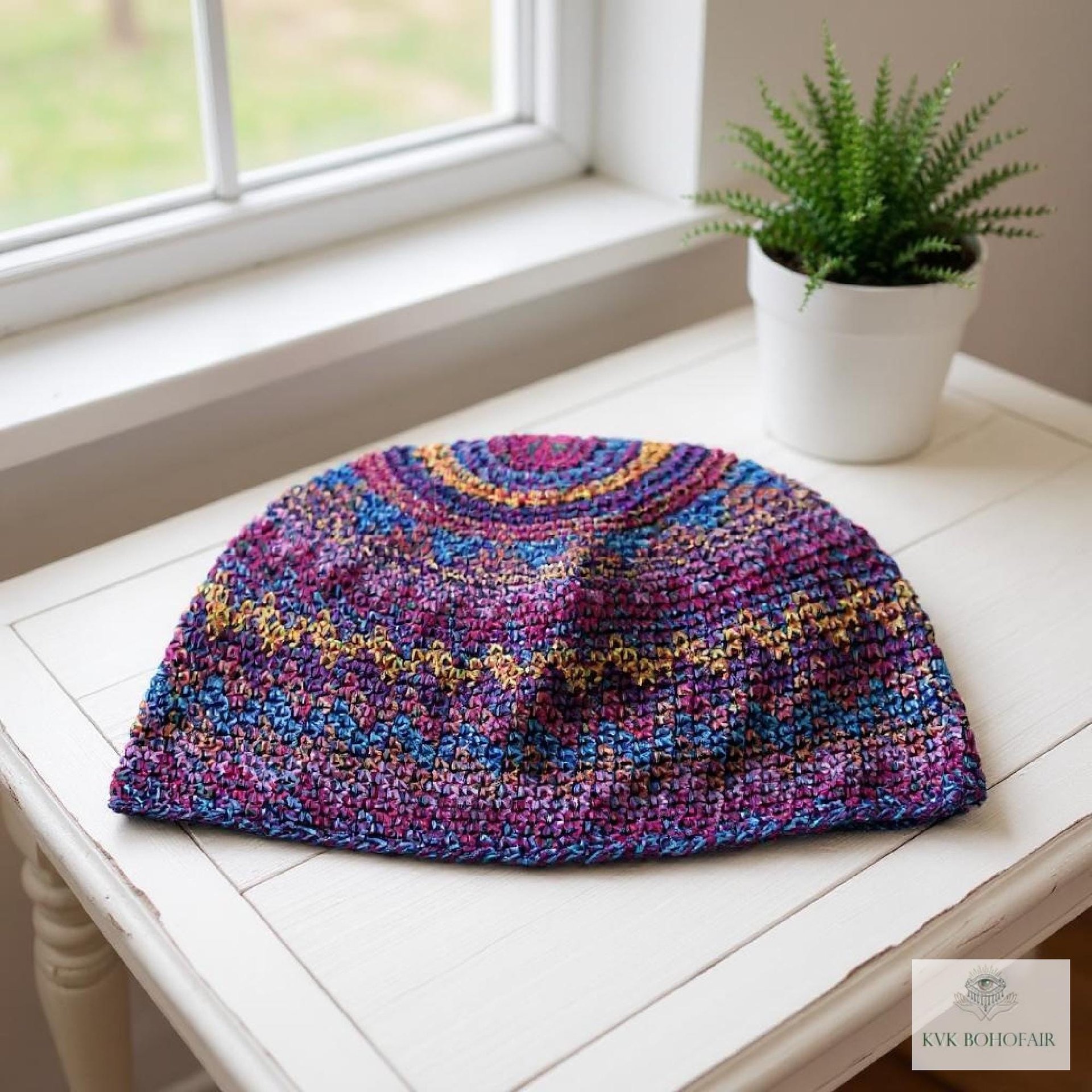 Multi Color Zig Zag Kufi Skull Cap - Crocheted Beanie Hat, Ethically sourced