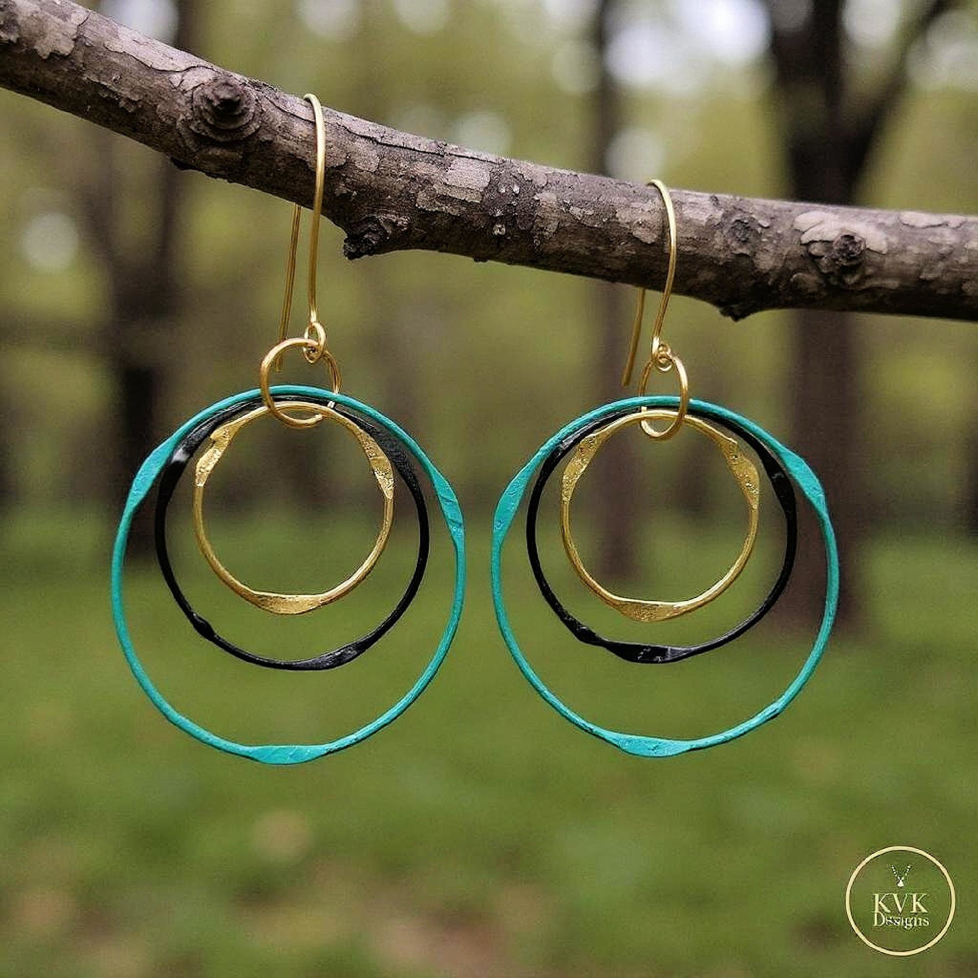 Boho Mixed Metal Round Earrings - Circle Dangle Earrings, Statement Jewelry
