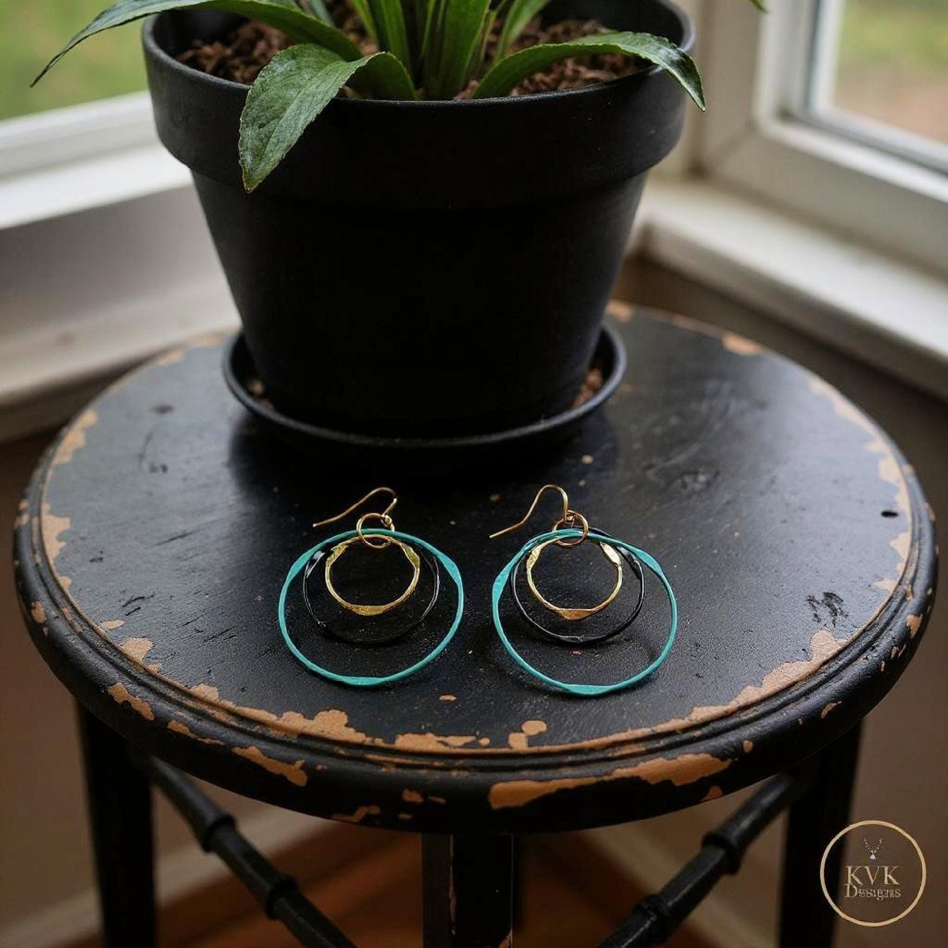 Boho Mixed Metal Round Earrings - Circle Dangle Earrings, Statement Jewelry