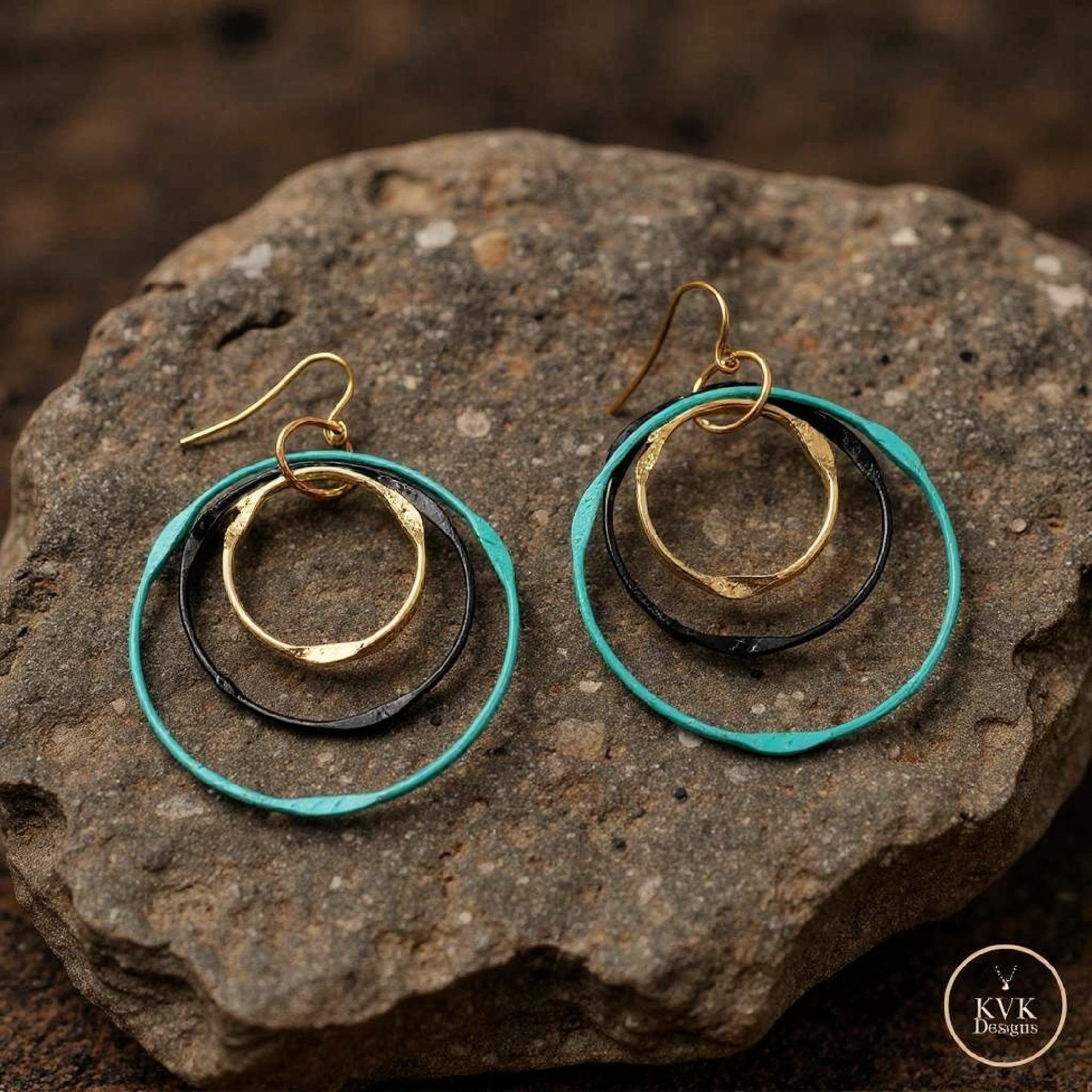Boho Mixed Metal Round Earrings - Circle Dangle Earrings, Statement Jewelry
