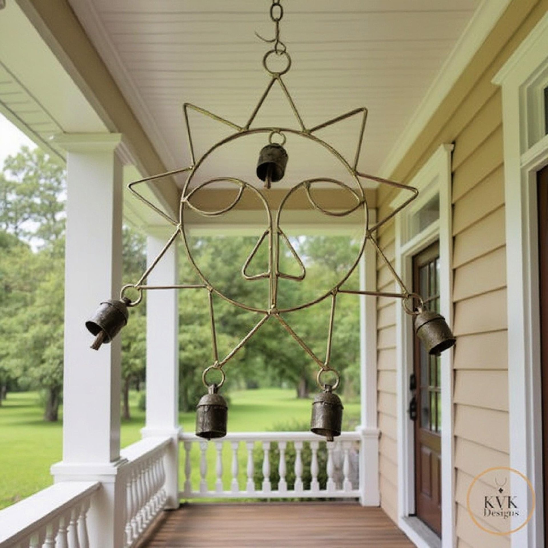 Handcrafted Rustic Sun Wind Chime - Artisan-made Garden Decor