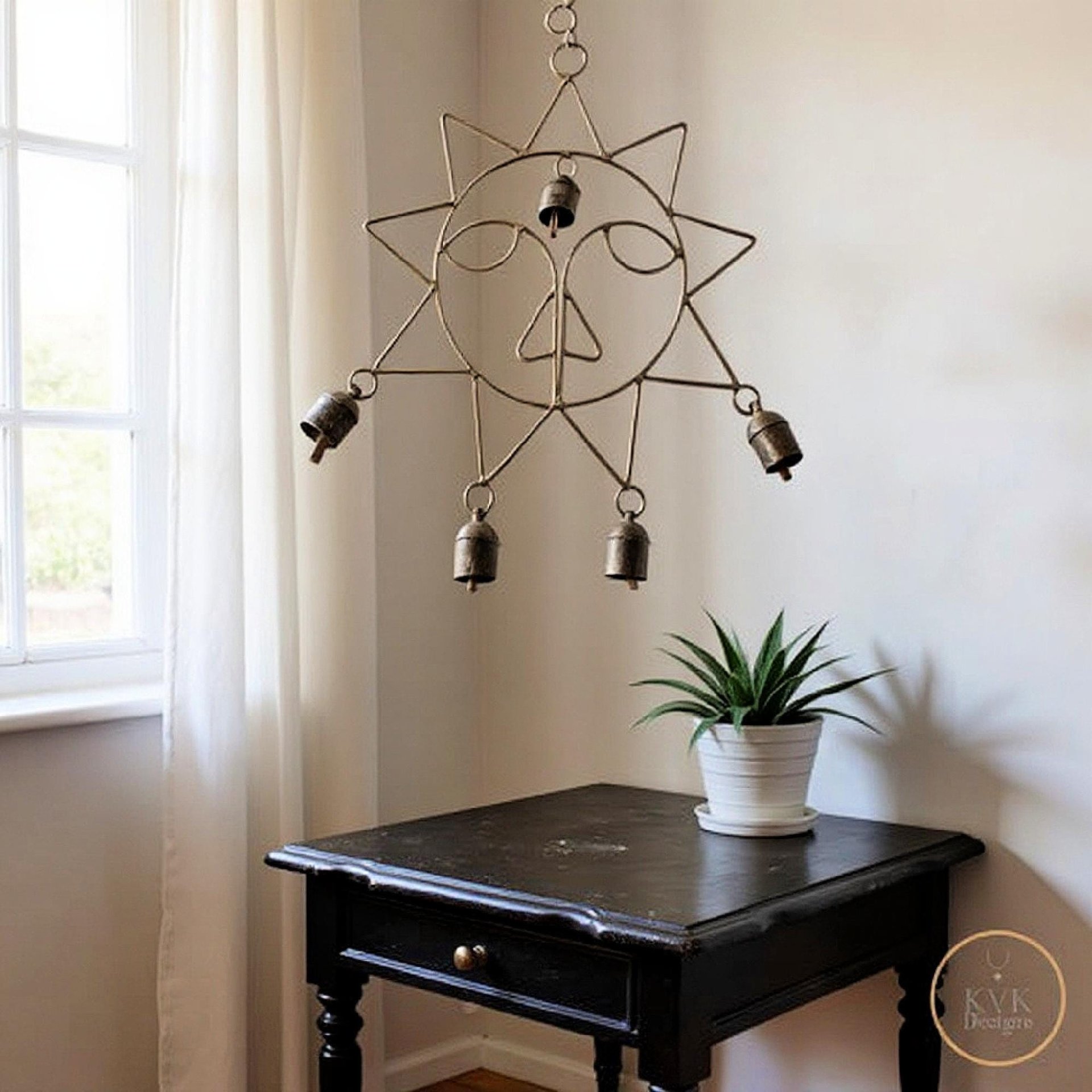 Handcrafted Rustic Sun Wind Chime - Artisan-made Garden Decor