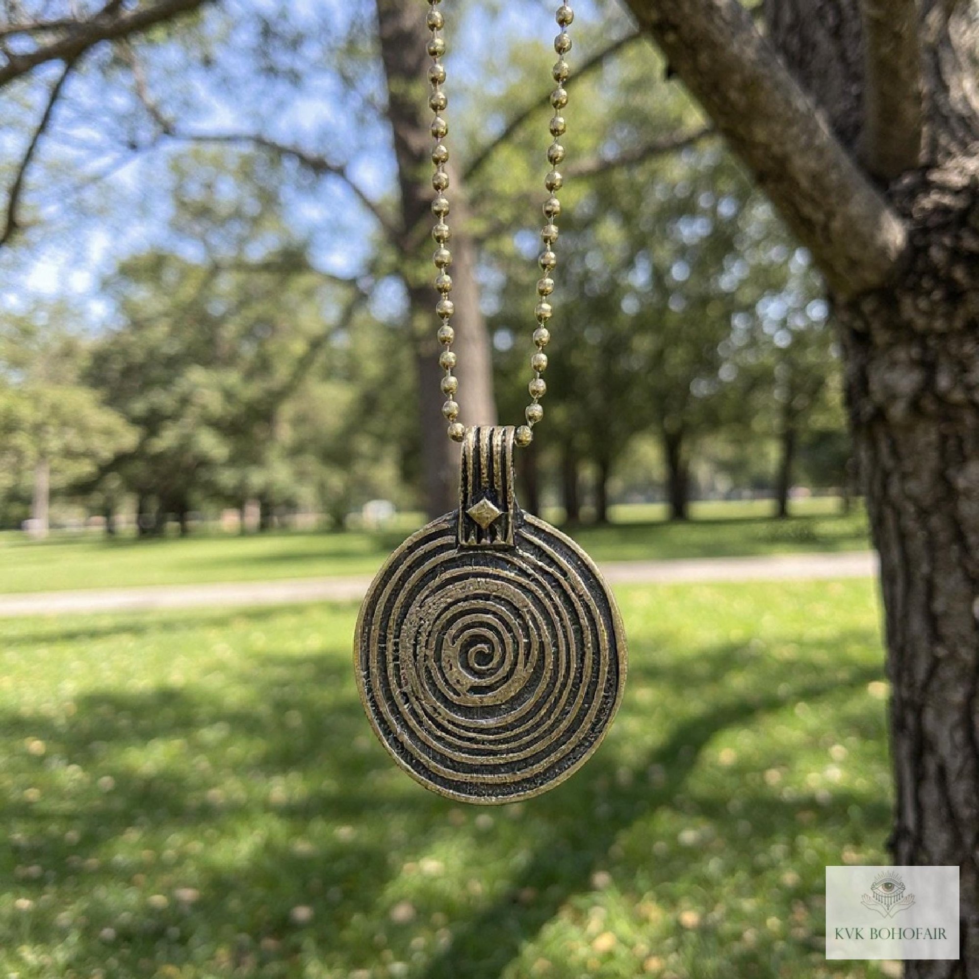 Bronze Swirl Pendant Necklace - Handcrafted Boho Pendant Jewelry