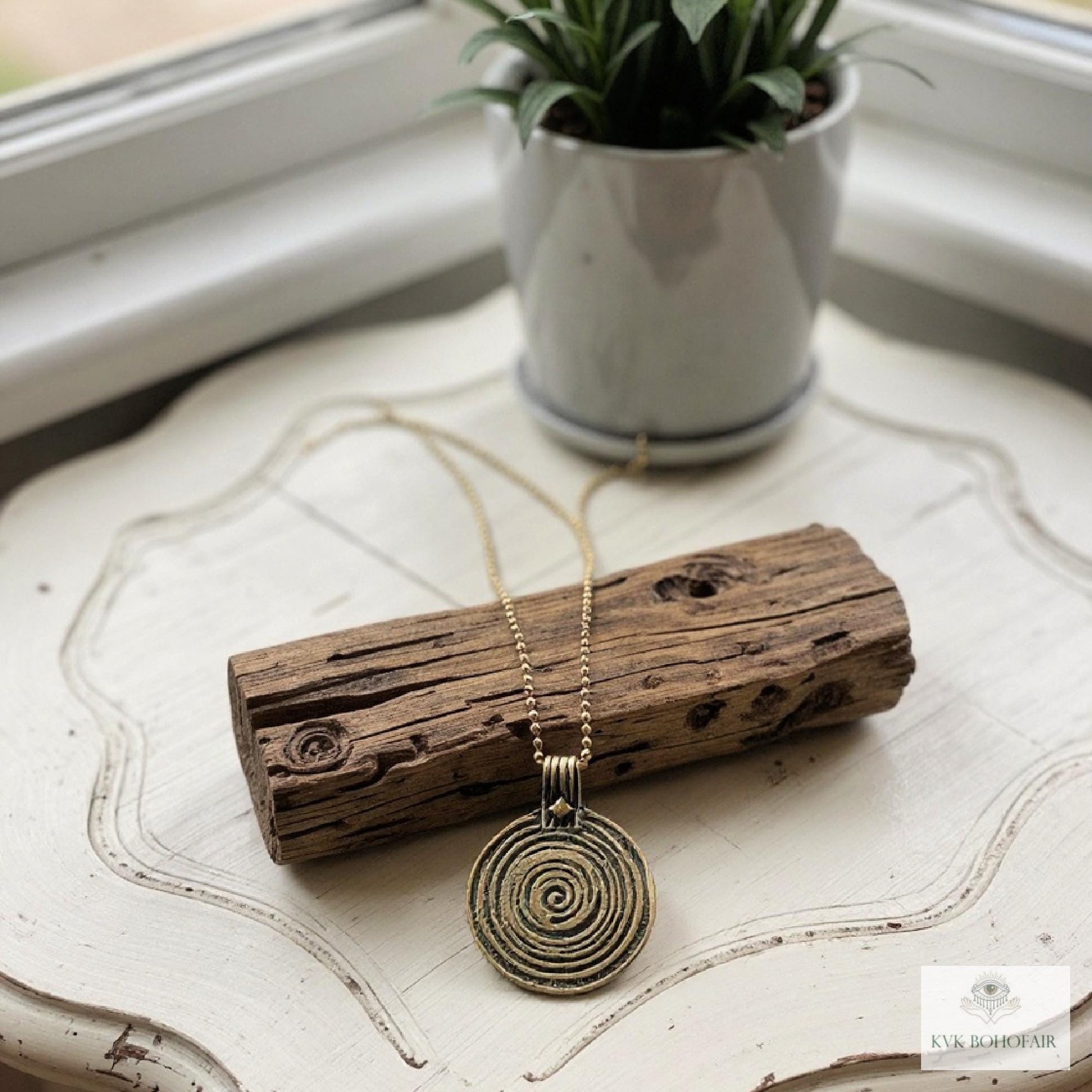 Bronze Swirl Pendant Necklace - Handcrafted Boho Pendant Jewelry