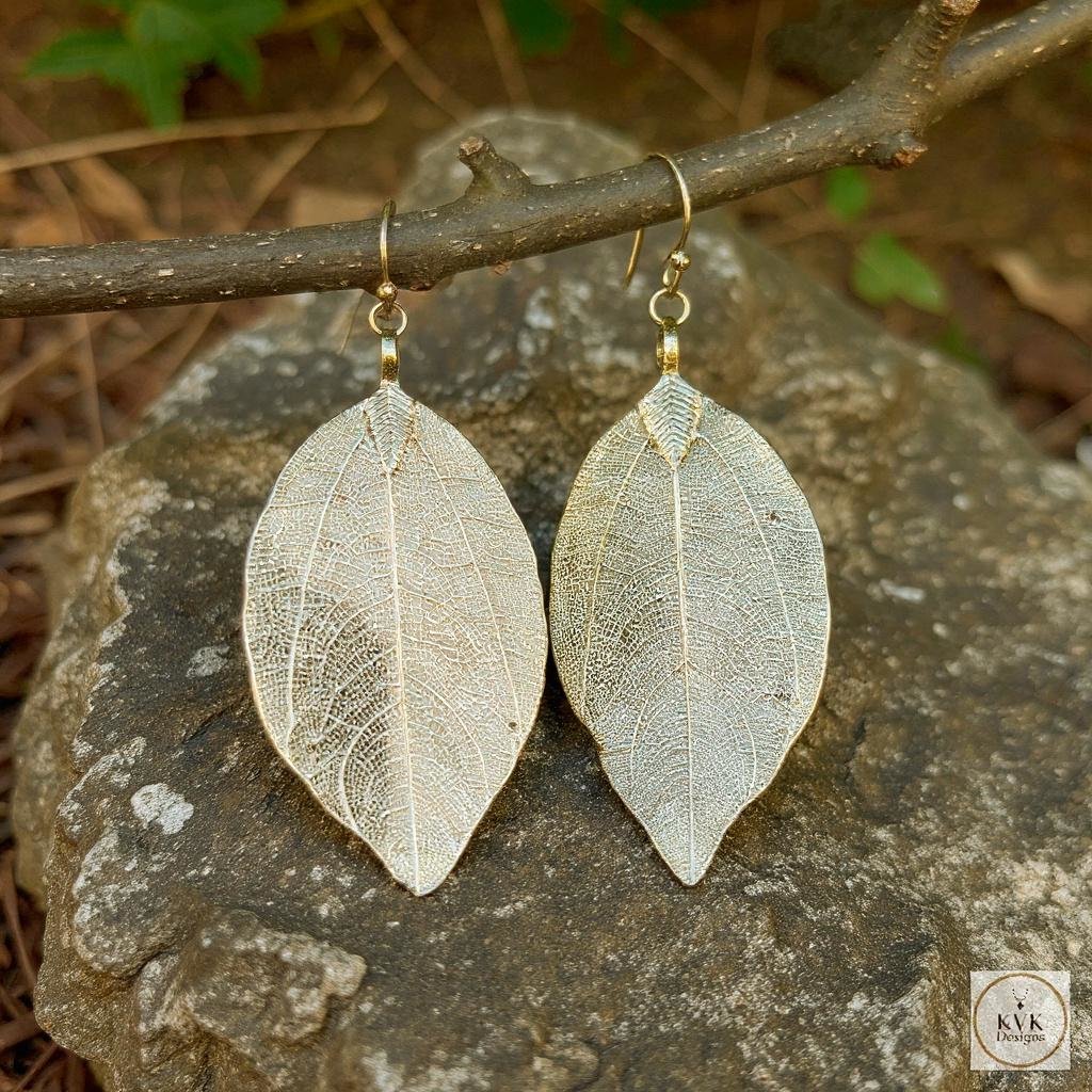 Handcrafted Gold Leaf Earrings - Elegant Nature Jewelry