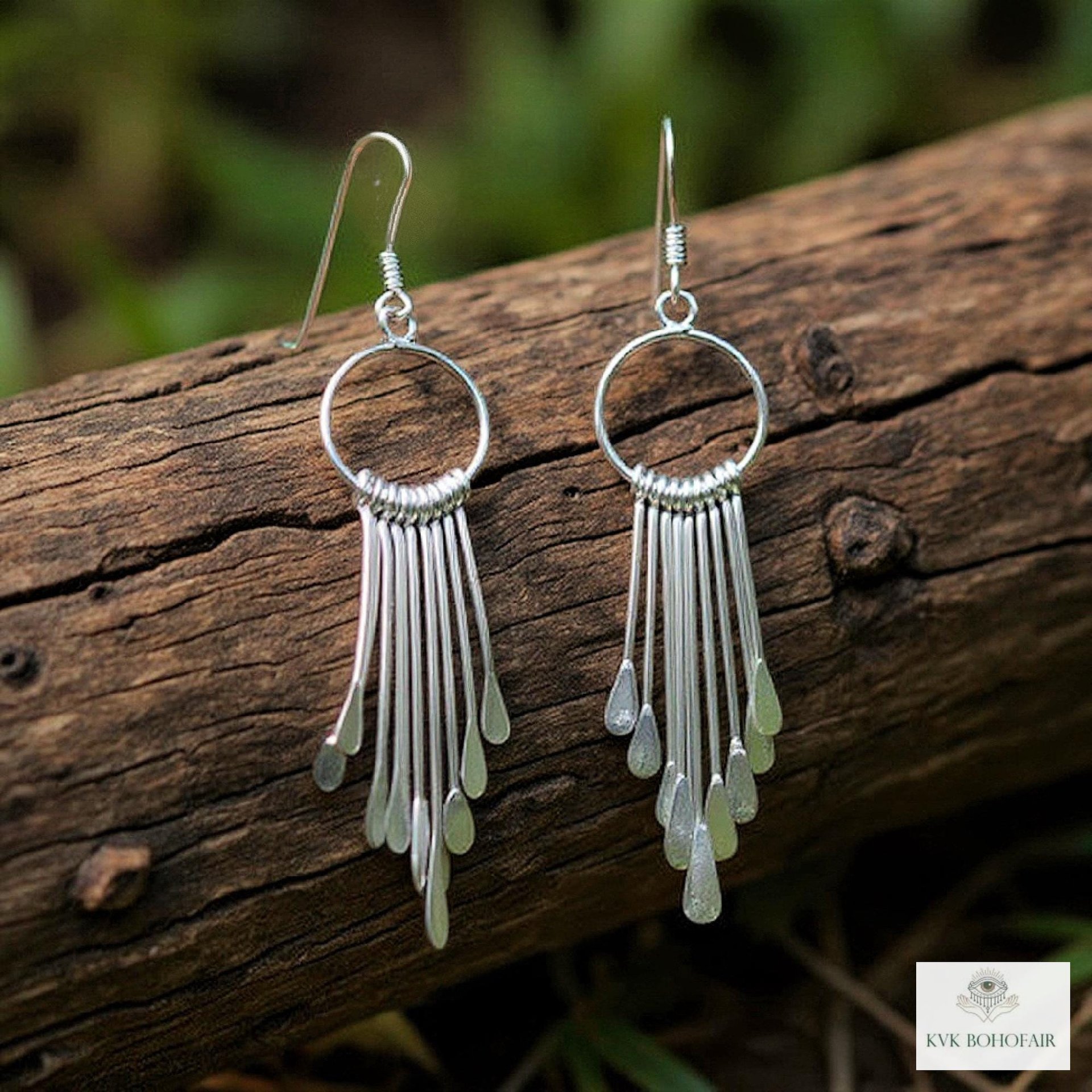 Boho Sterling Silver Fringe Paddle Earrings - Statement Jewelry