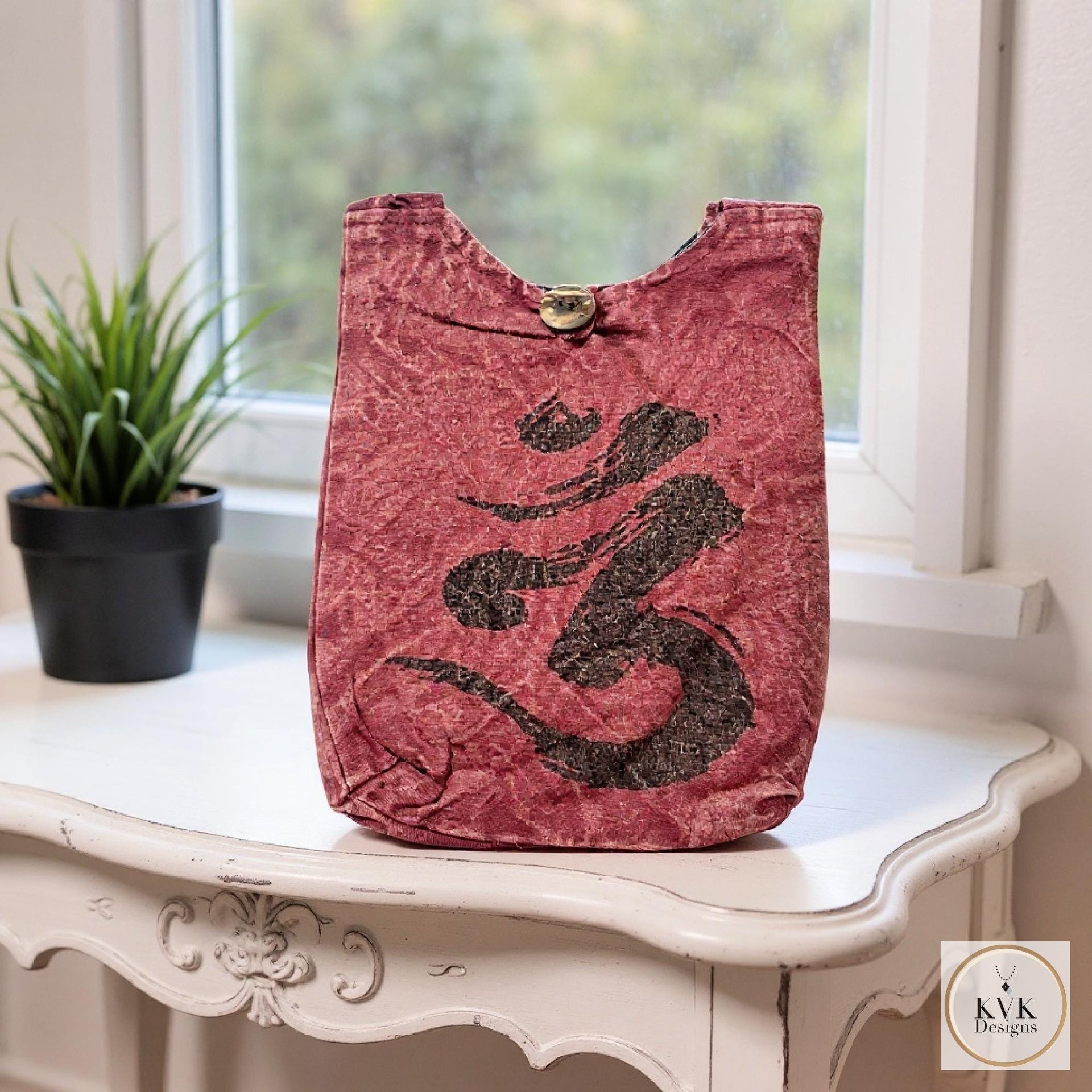 Red Handmade Crossbody Bag with Spiritual OM Symbol - Hippie Style Shoulder Bag