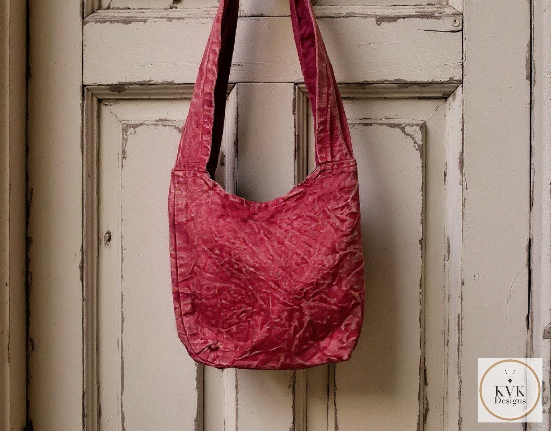 Red Handmade Crossbody Bag with Spiritual OM Symbol - Hippie Style Shoulder Bag