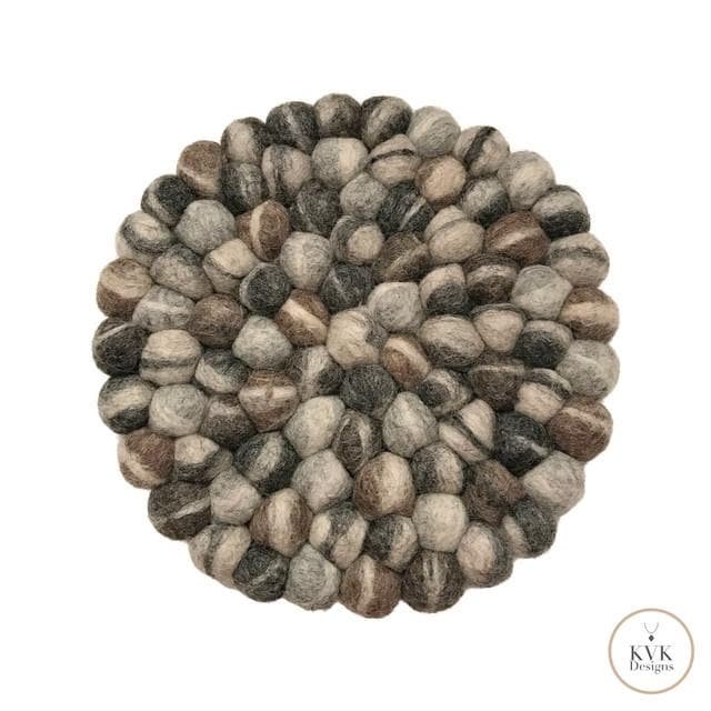 Mixed Gray Felt Ball Wool Trivet - Unique Table Decor Accent