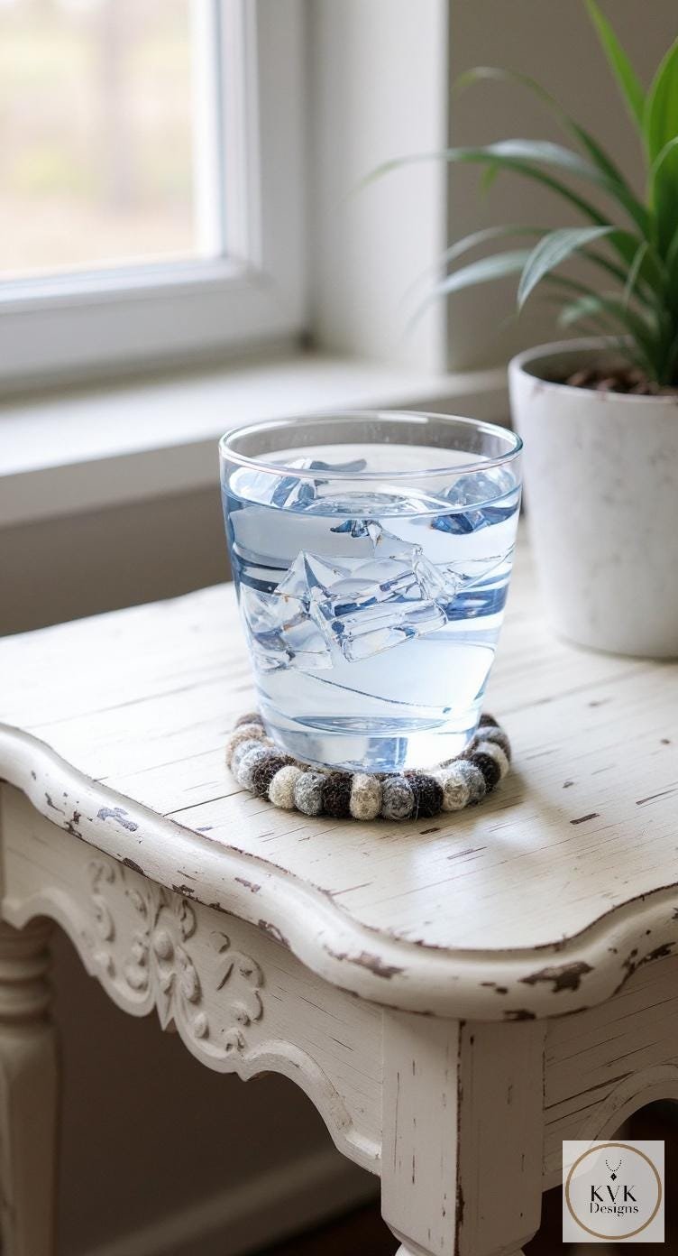 Mixed Gray Wool Felt Ball Coaster Set - Handmade Drink Coasters, Nepal