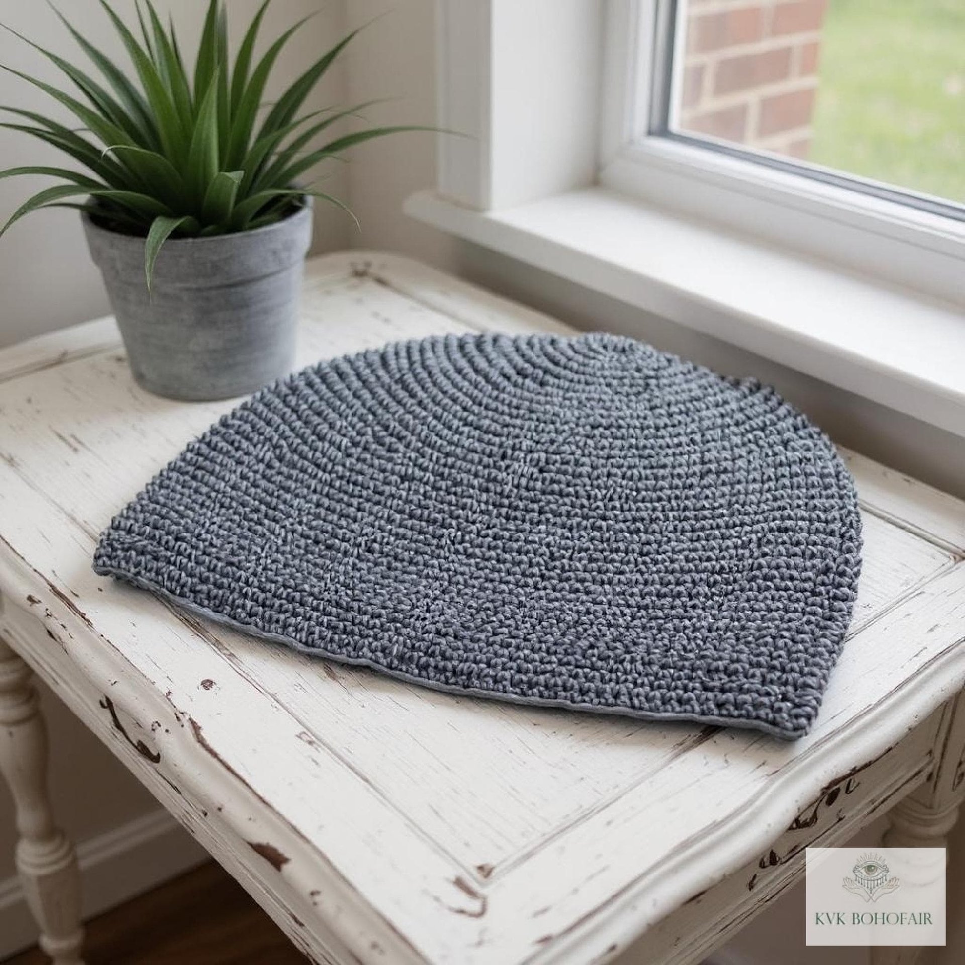 Gray Kufi Skull Cap - Crocheted Beanie Hat, Ethically sourced