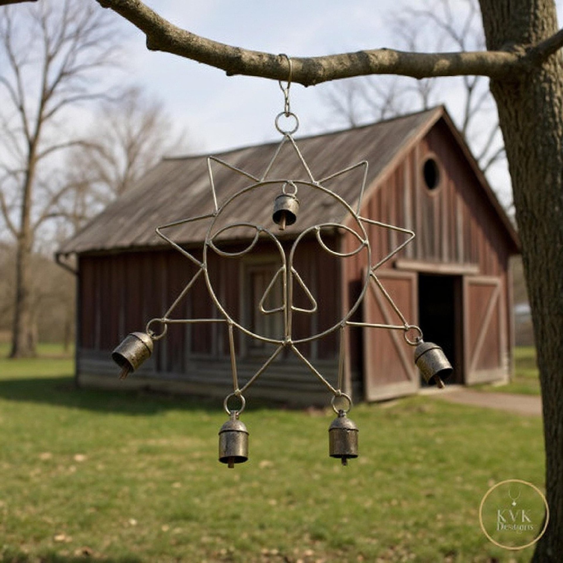 Handcrafted Rustic Sun Wind Chime - Artisan-made Garden Decor