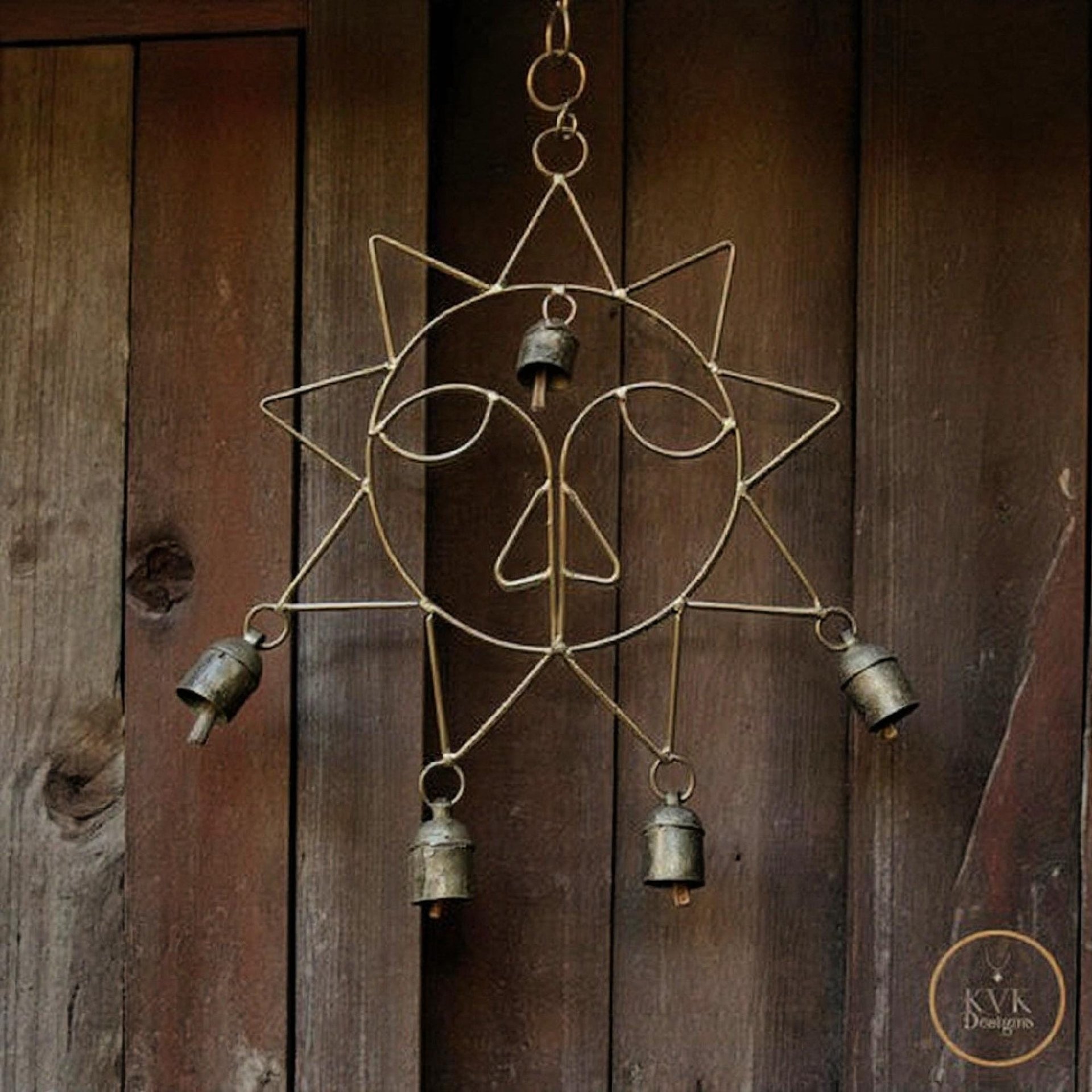 Handcrafted Rustic Sun Wind Chime - Artisan-made Garden Decor