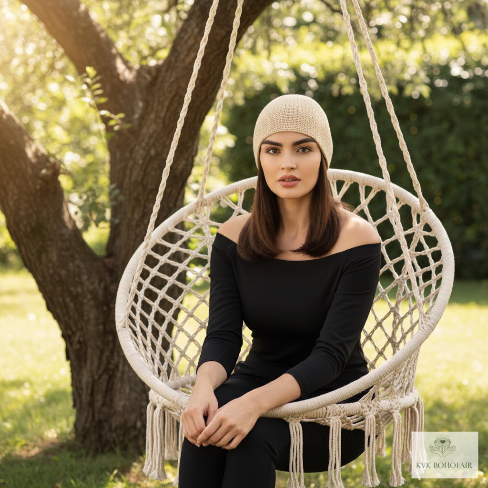 Cream Kufi Skull Cap - Crocheted Beanie Hat, Ethically sourced