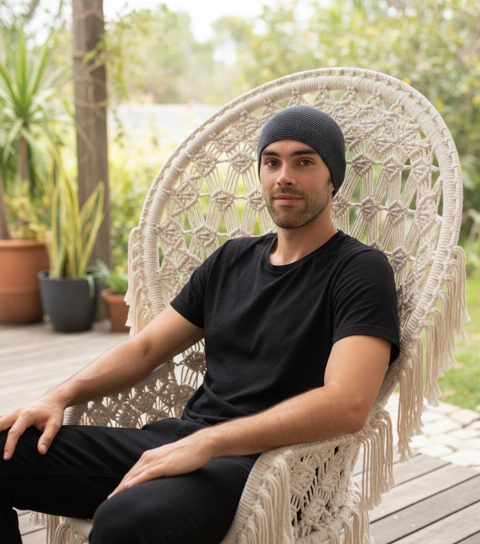 Gray Kufi Skull Cap - Crocheted Beanie Hat, Ethically sourced