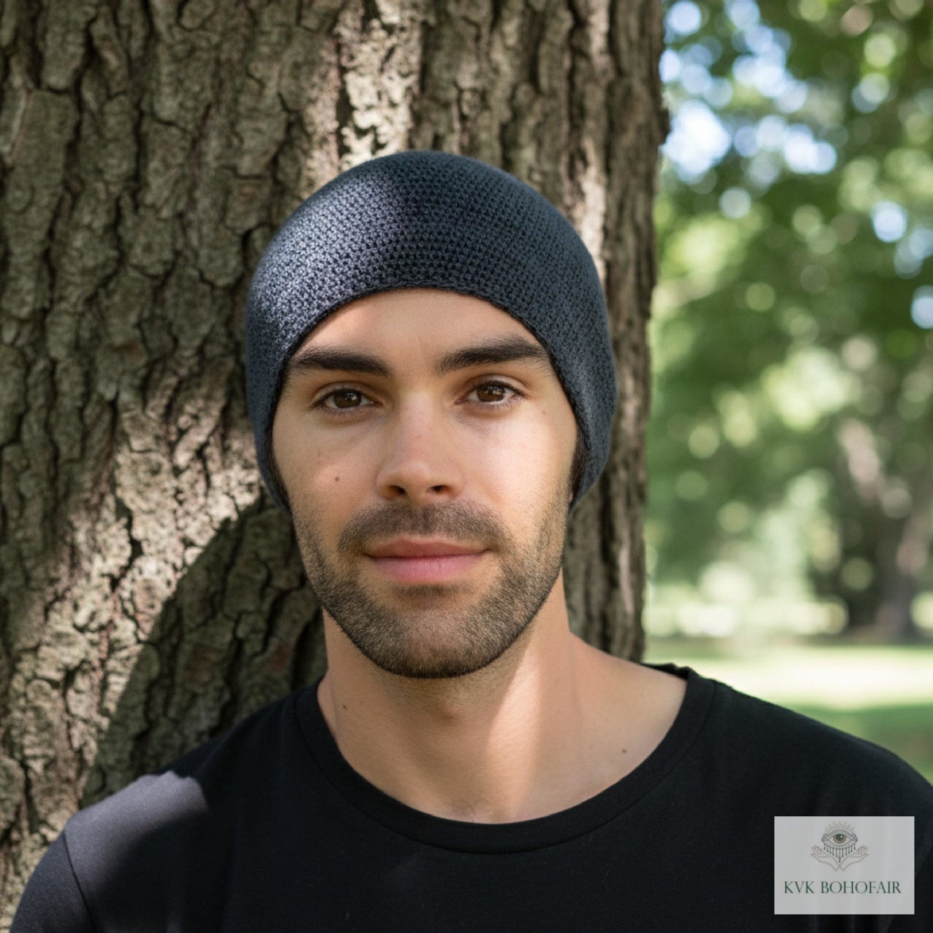 Gray Kufi Skull Cap - Crocheted Beanie Hat, Ethically sourced