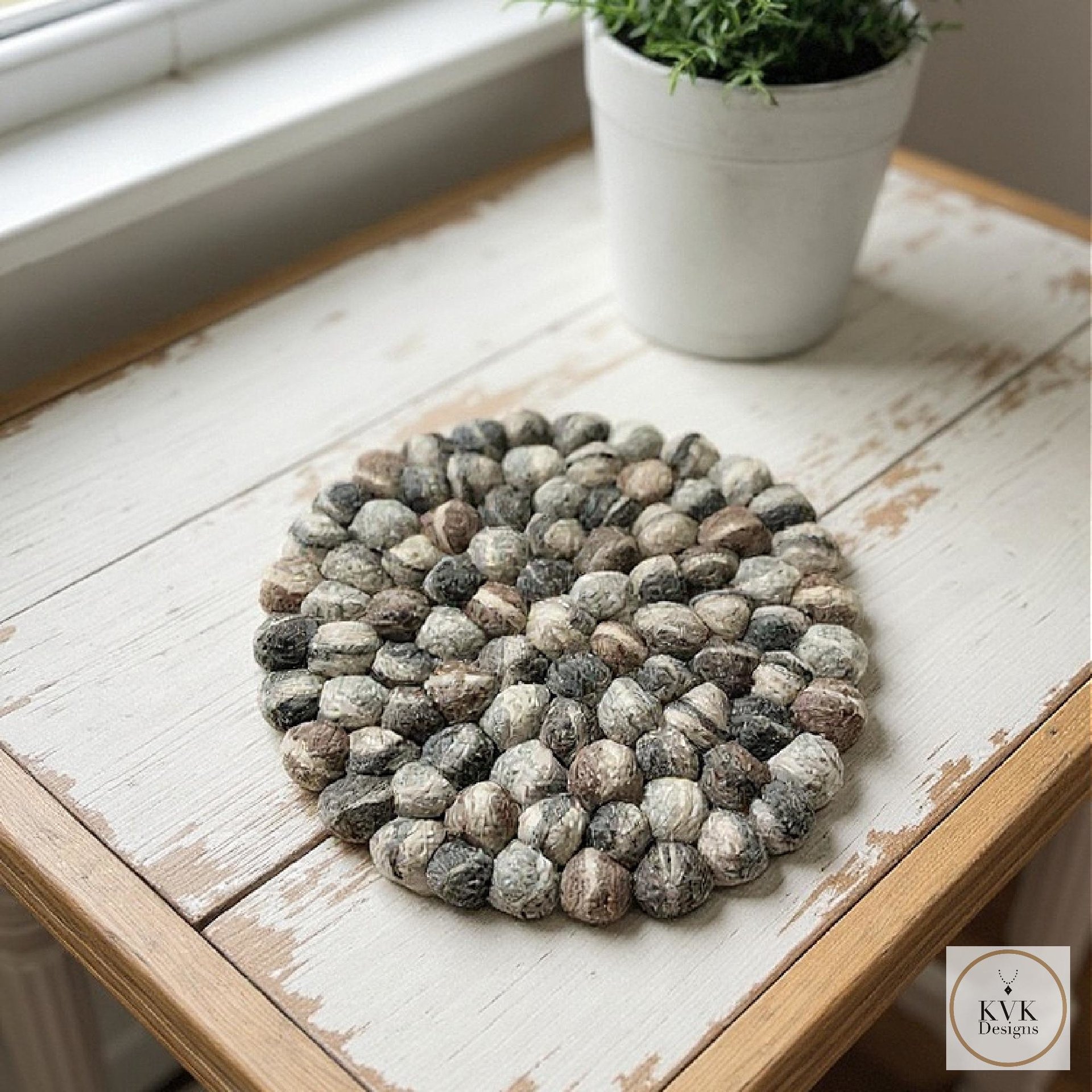 Mixed Gray Felt Ball Wool Trivet - Unique Table Decor Accent