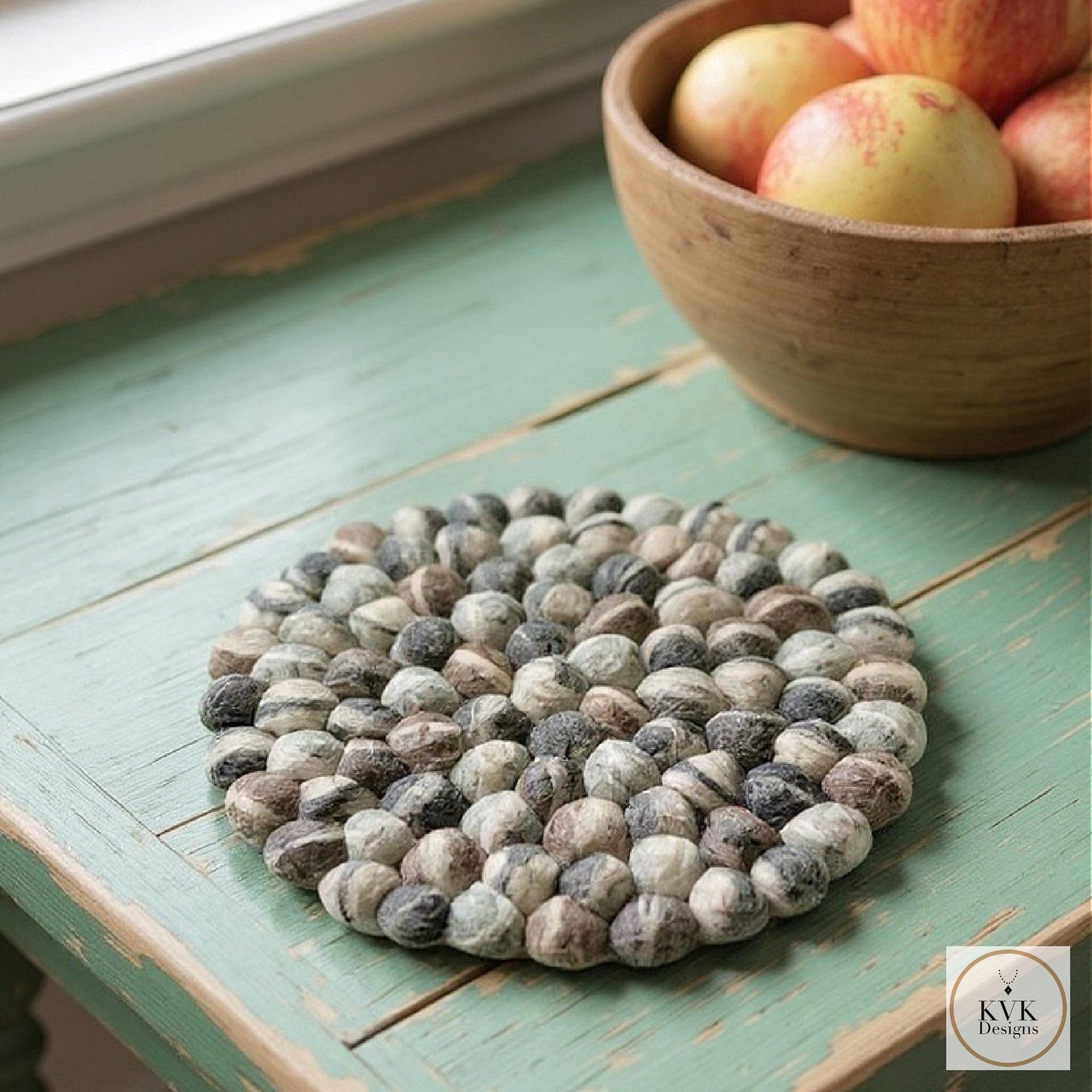 Mixed Gray Felt Ball Wool Trivet - Unique Table Decor Accent