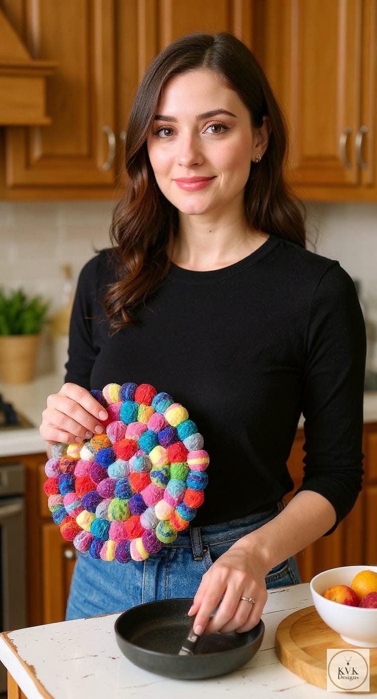 Colorful Felt Ball Trivet: Boho Chic Table Decor, Handmade in Nepal