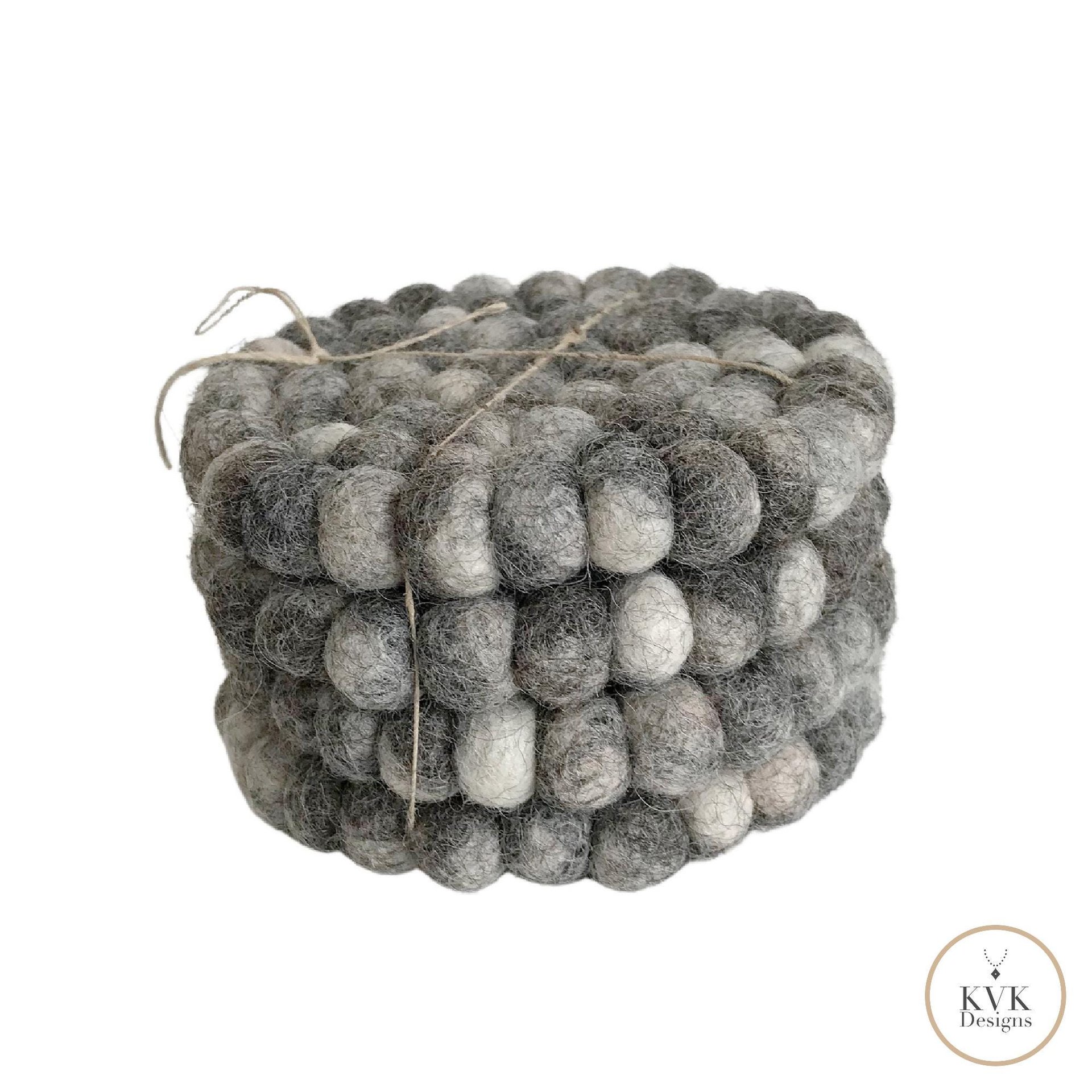 Mixed Gray Wool Felt Ball Coaster Set - Handmade Drink Coasters, Nepal