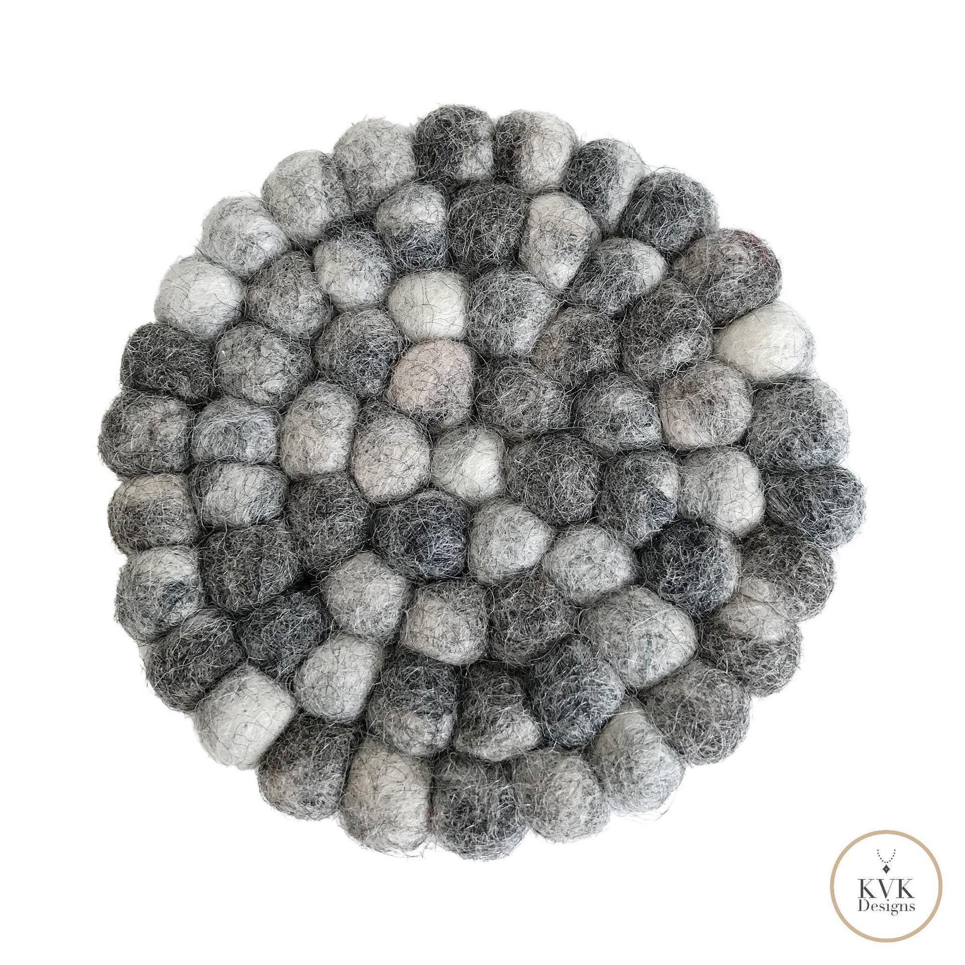 Mixed Gray Wool Felt Ball Coaster Set - Handmade Drink Coasters, Nepal