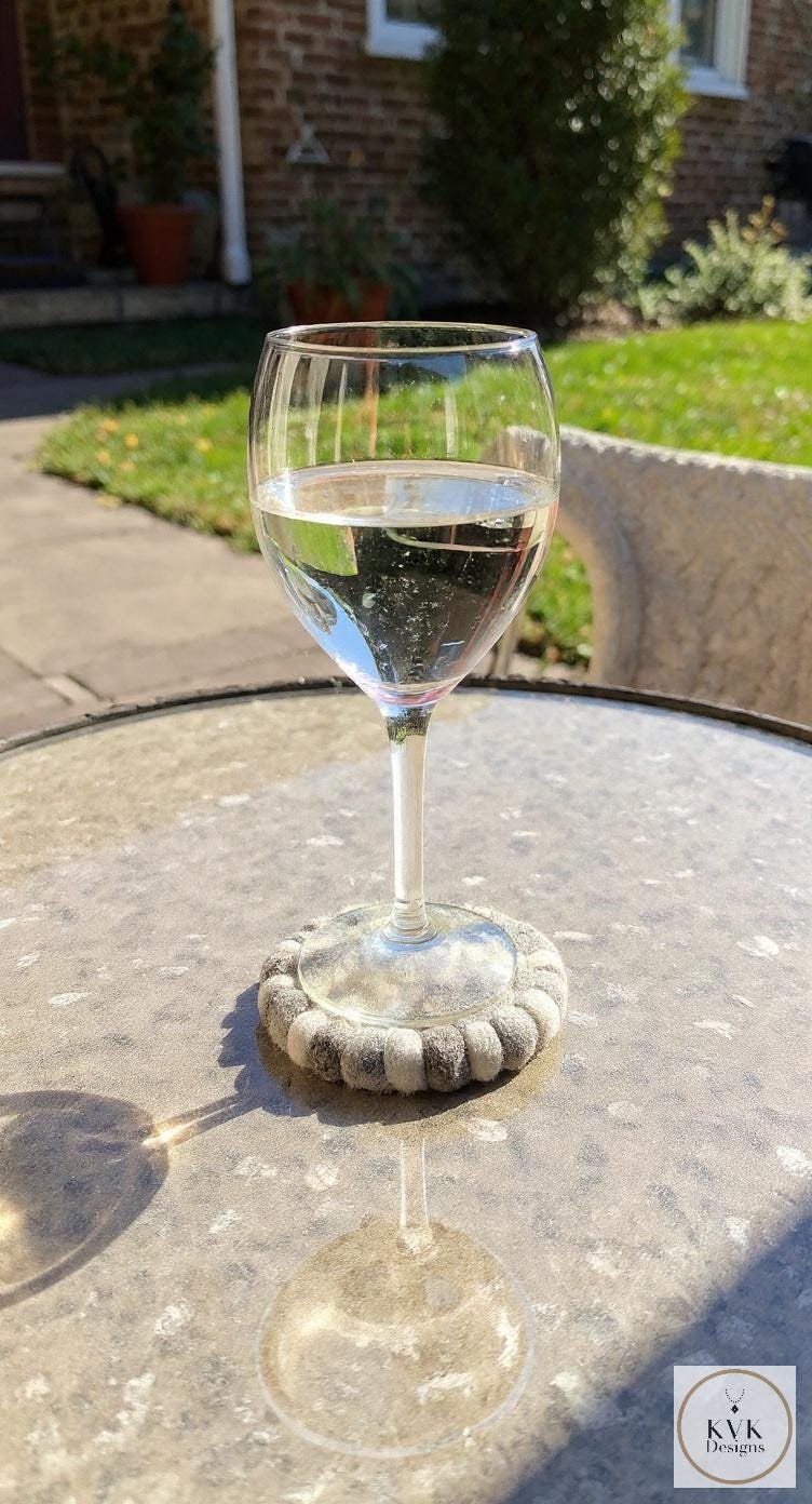 Mixed Gray Wool Felt Ball Coaster Set - Handmade Drink Coasters, Nepal