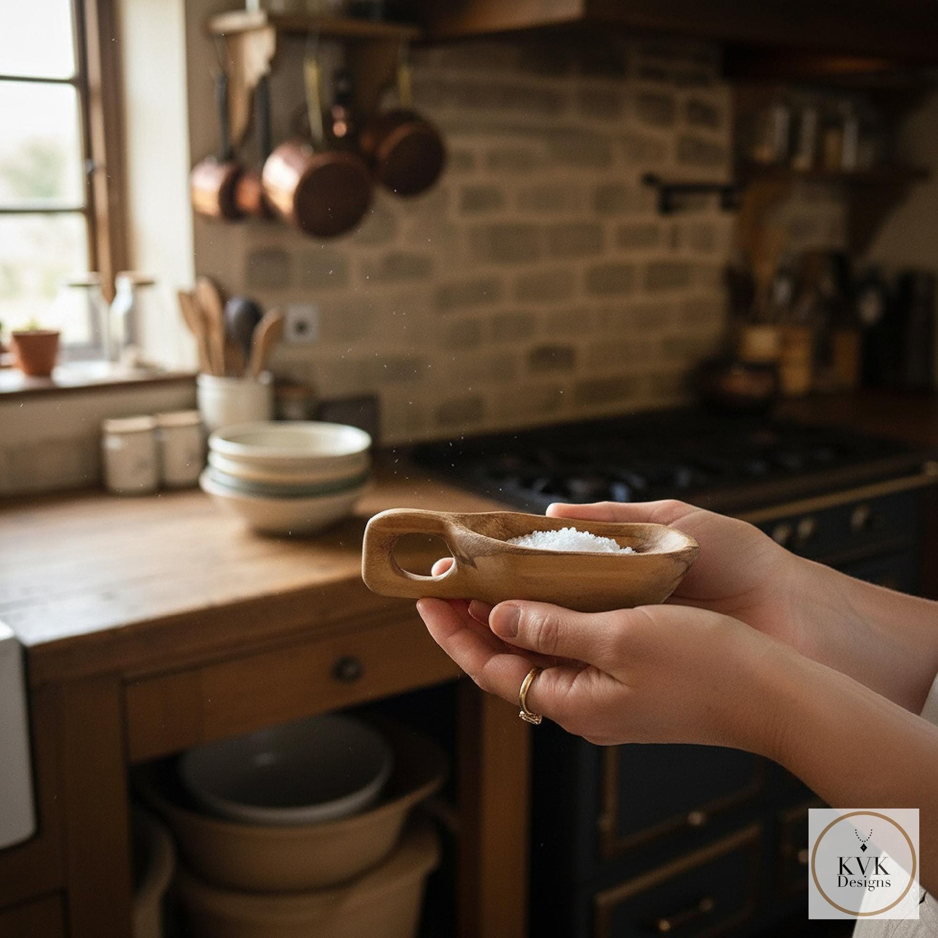 Hand Carved Olive Wood Salt Pot with Handle: Kenyan Kitchen Decor