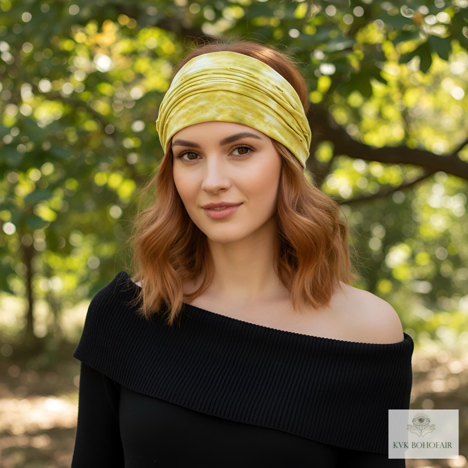 Yellow Tie Dye Boho Headband - Stylish Bohemian Headwrap, Headbands for Women