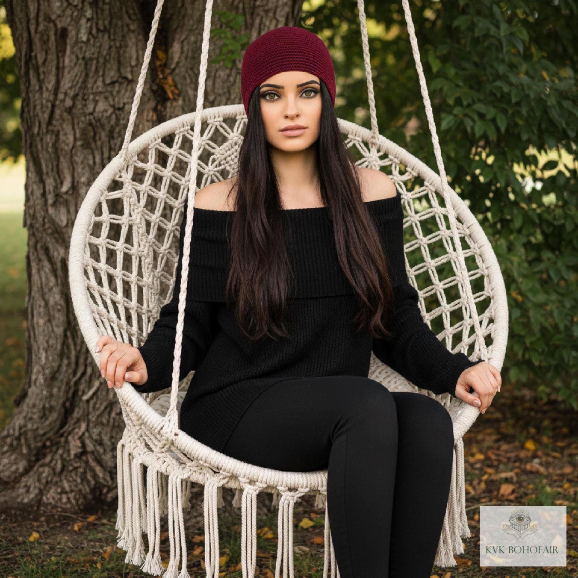 Maroon Kufi Skull Cap - Crocheted Beanie Hat, Ethically sourced