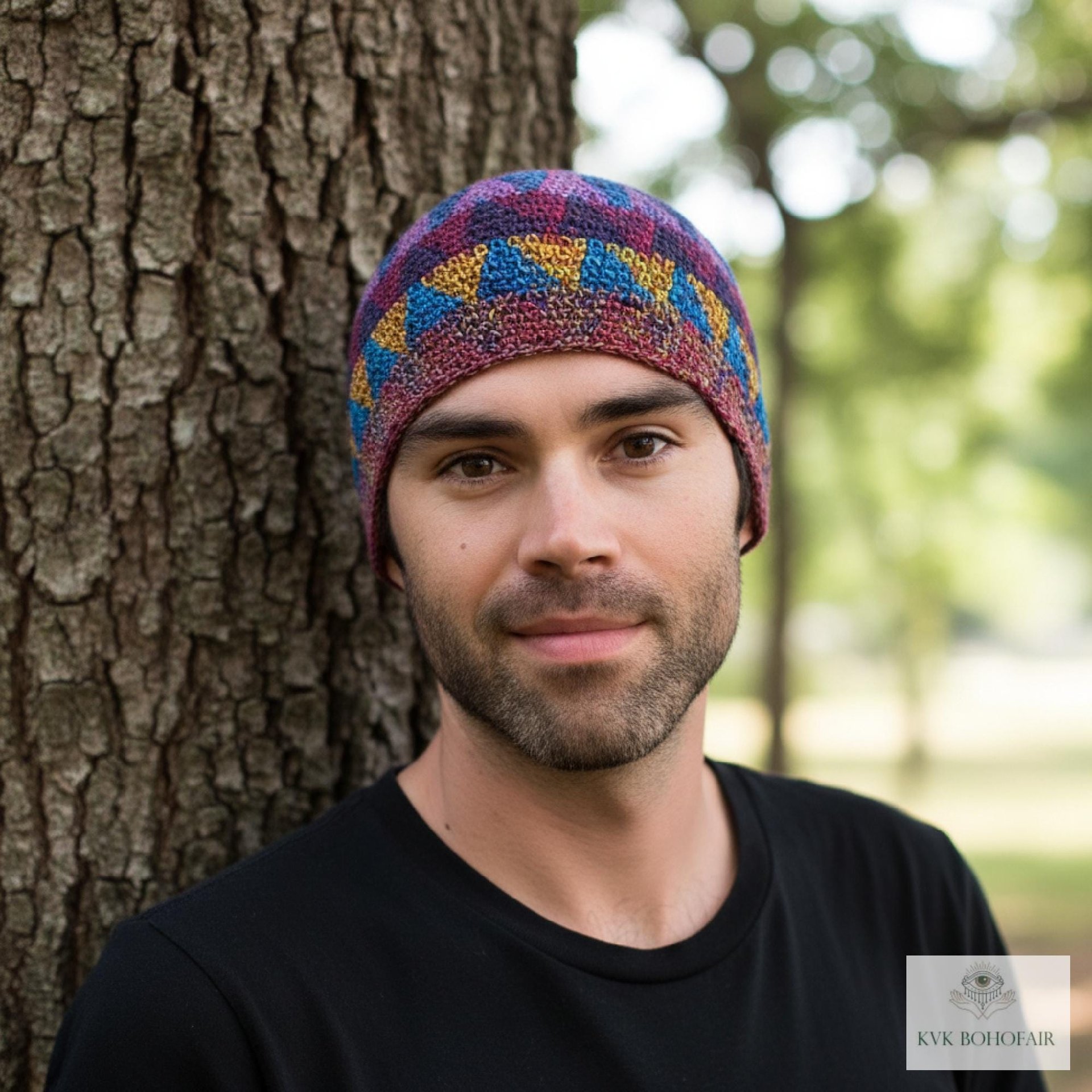 Multi Color Zig Zag Kufi Skull Cap - Crocheted Beanie Hat, Ethically sourced