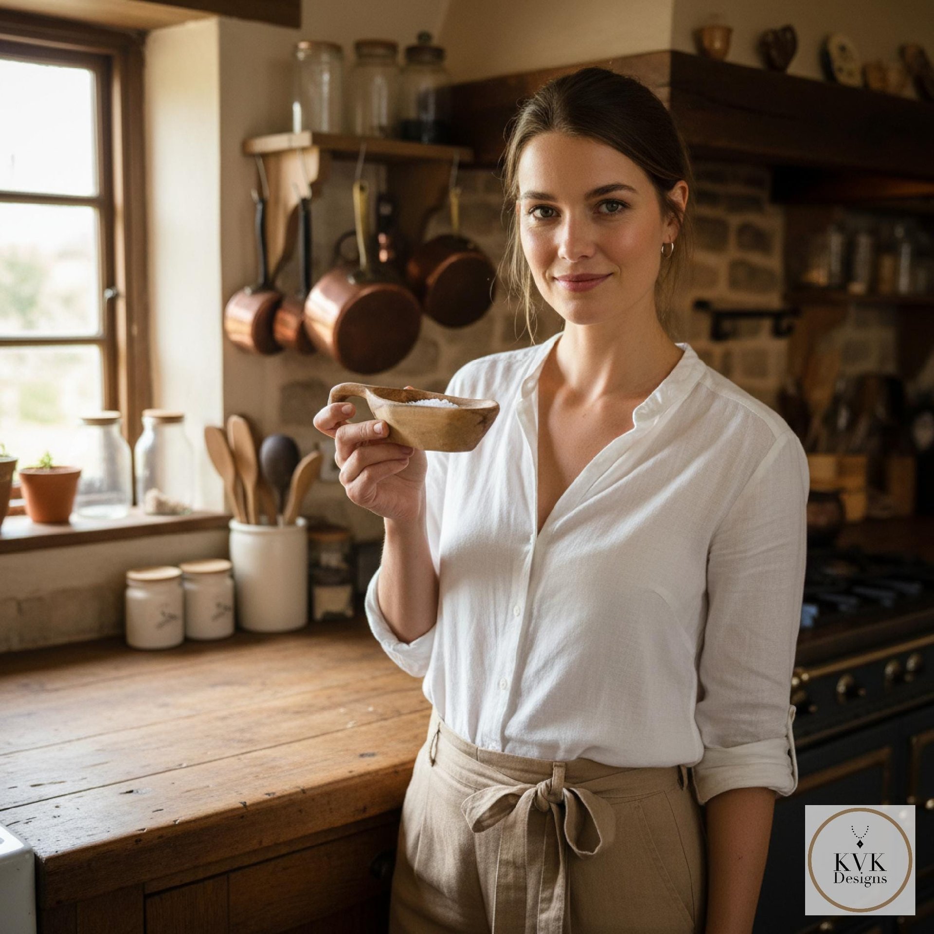 Hand Carved Olive Wood Salt Pot with Handle: Kenyan Kitchen Decor