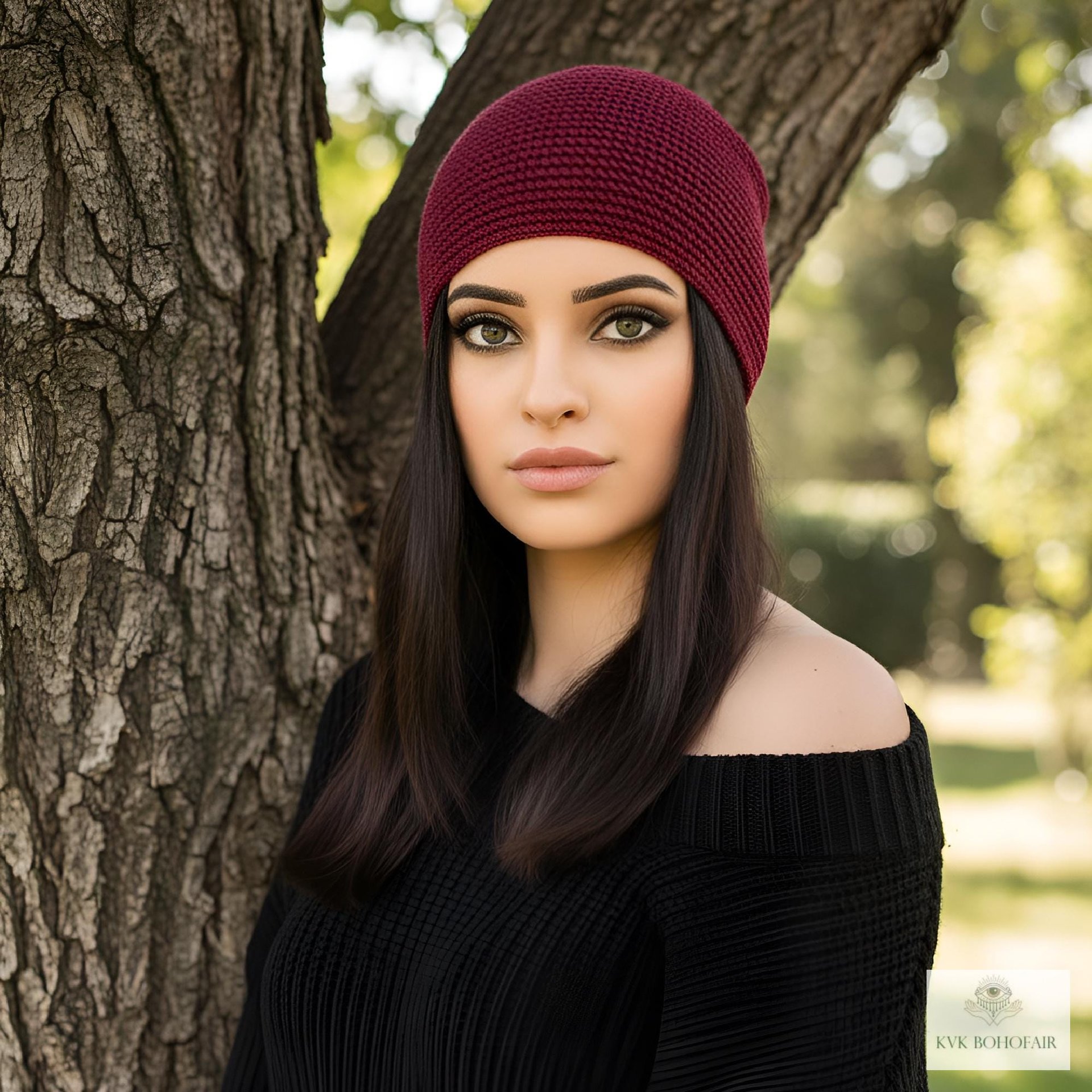 Maroon Kufi Skull Cap - Crocheted Beanie Hat, Ethically sourced