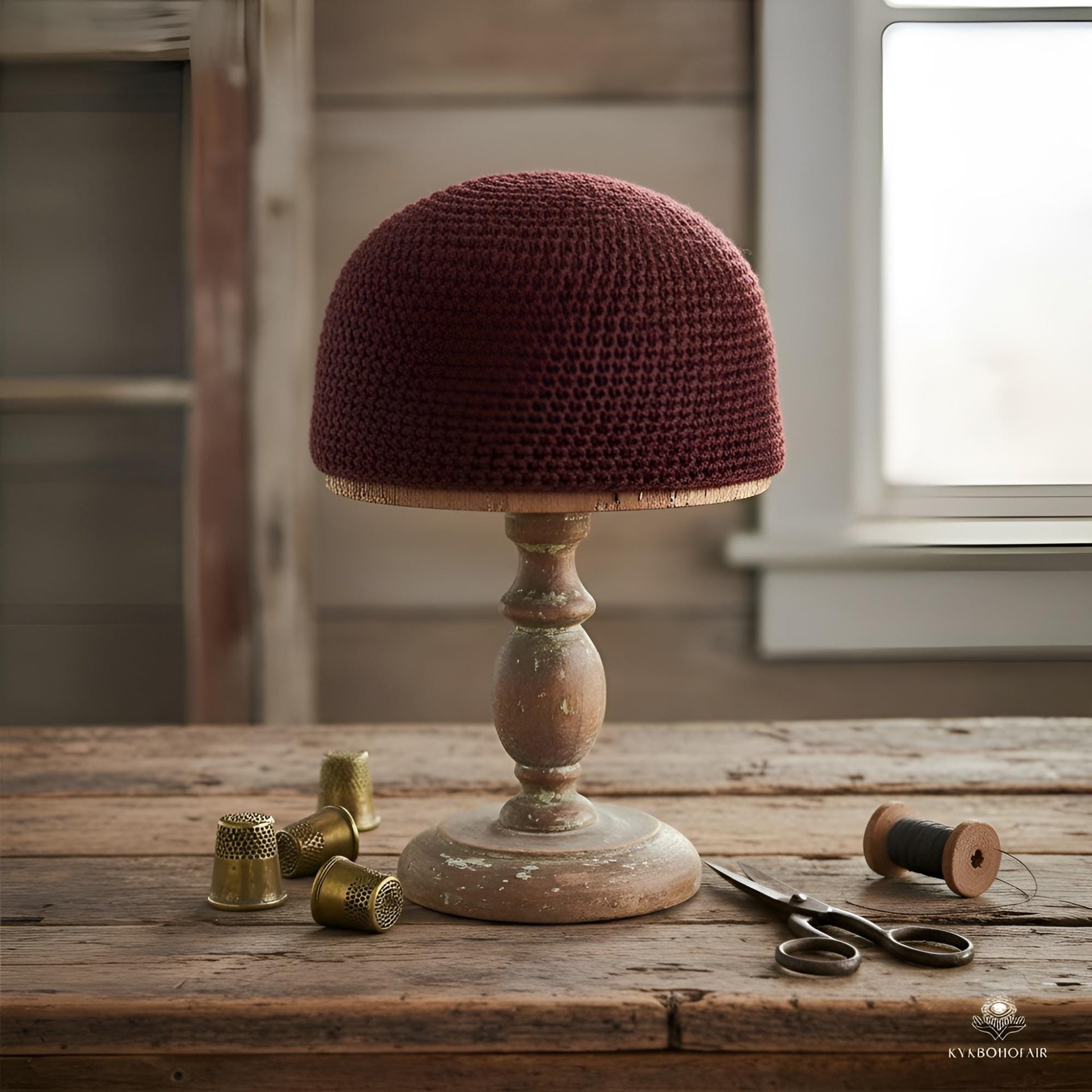 Maroon Kufi Skull Cap - Crocheted Beanie Hat, Ethically sourced