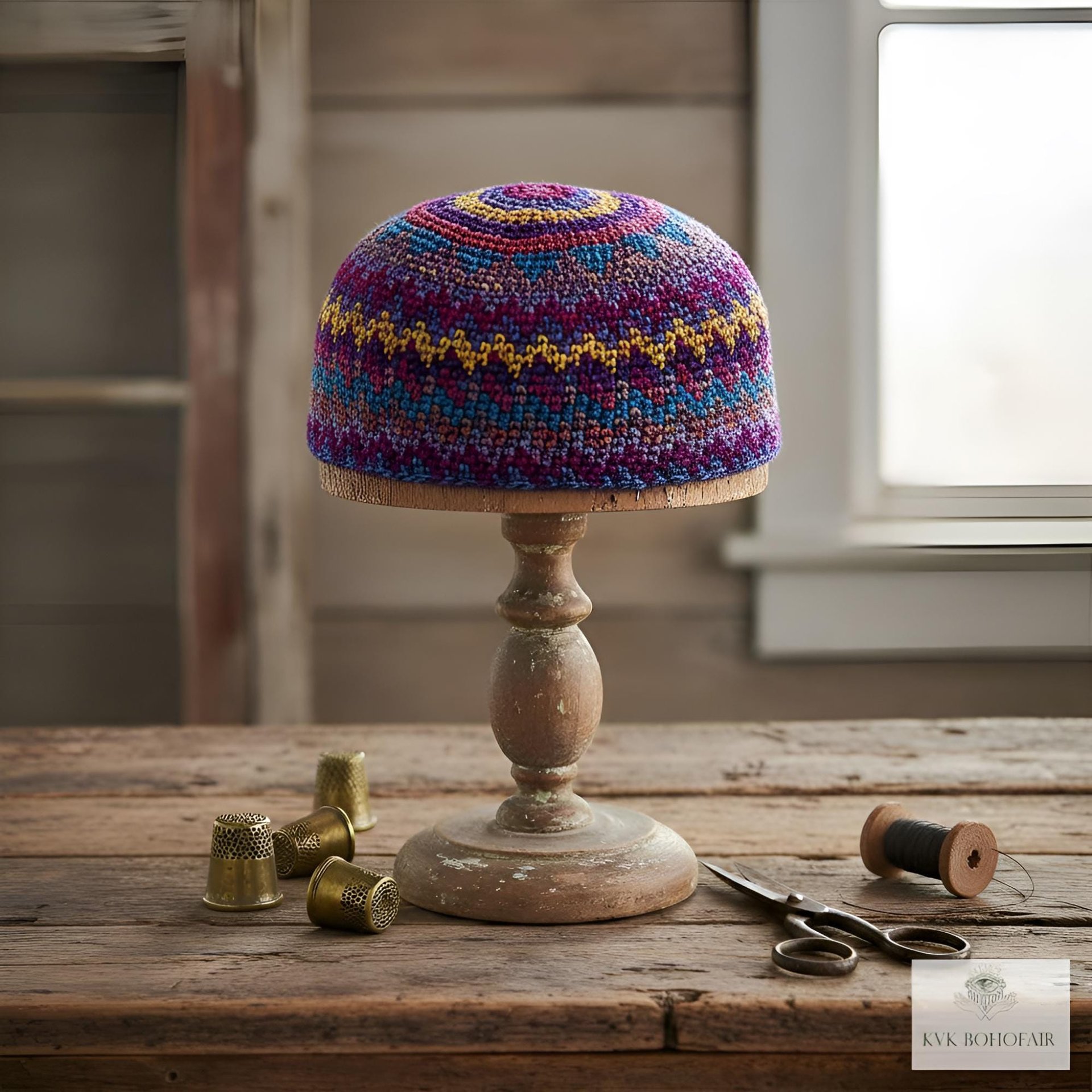 Multi Color Zig Zag Kufi Skull Cap - Crocheted Beanie Hat, Ethically sourced