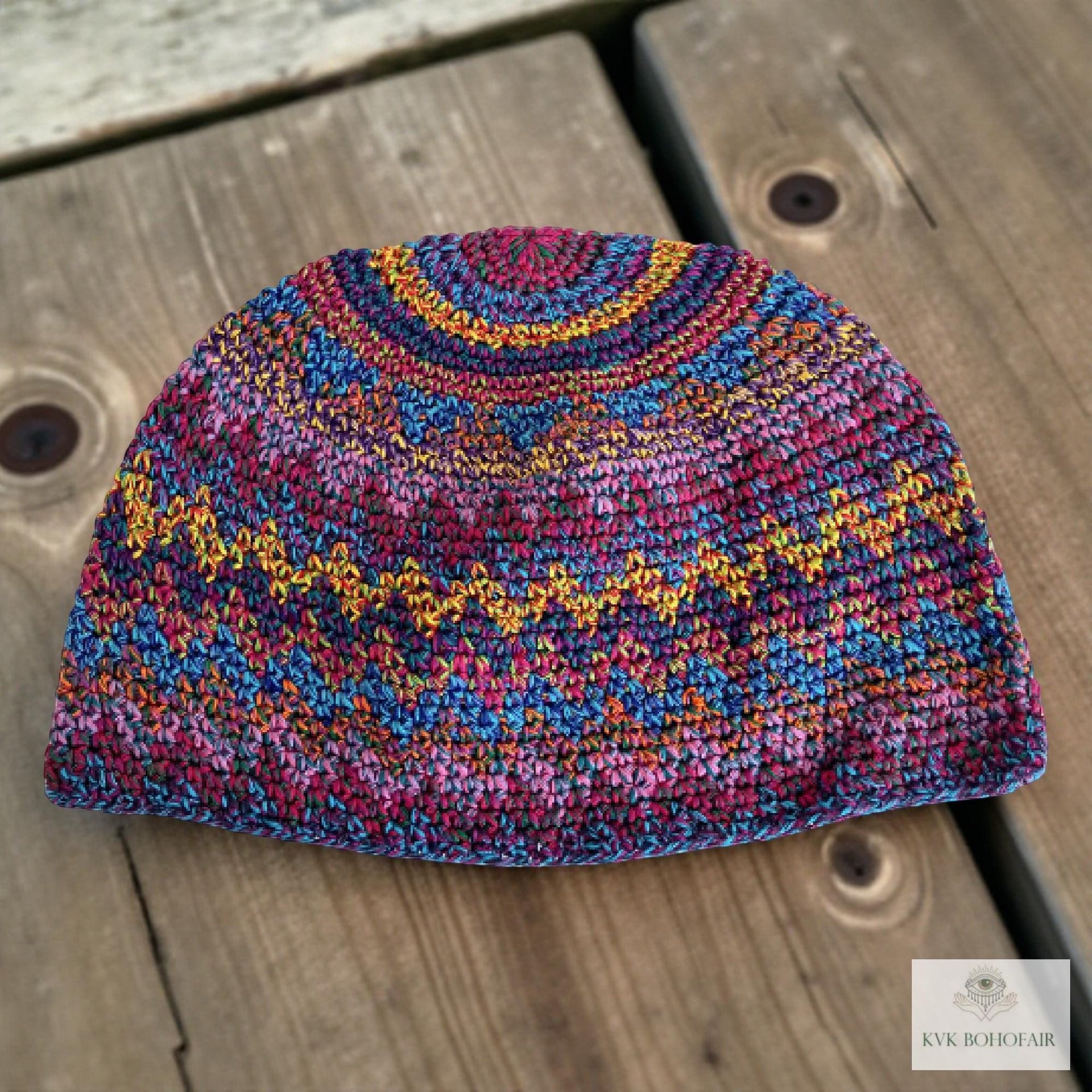 Multi Color Zig Zag Kufi Skull Cap - Crocheted Beanie Hat, Ethically sourced
