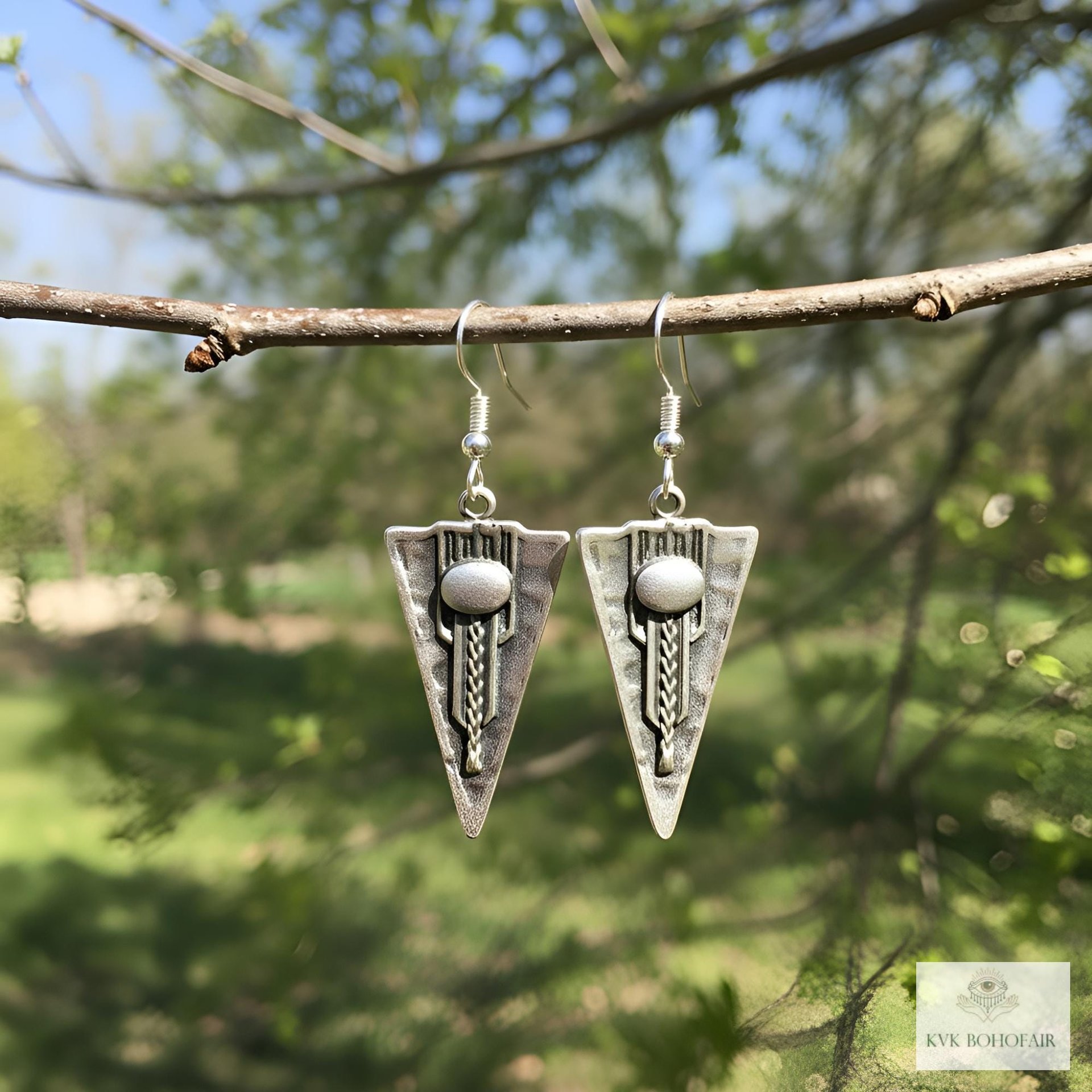 Boho Silver Tribal Earrings - Ethnic Dangles with 925 Sterling Silver Hooks