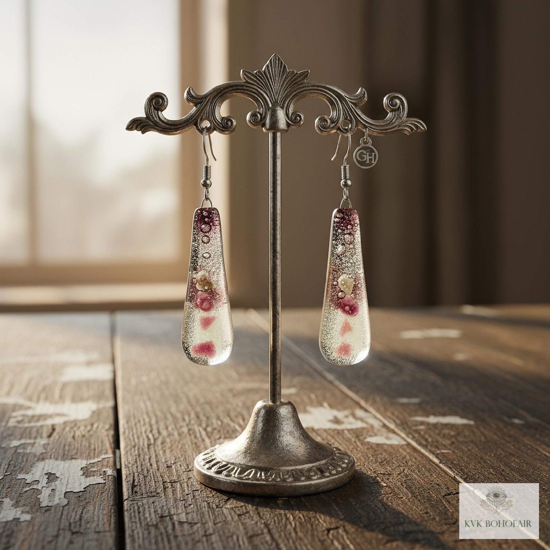 Handcrafted Purple Fused Dichroic Glass Earrings - Boho Teardrop Dangle Earrings