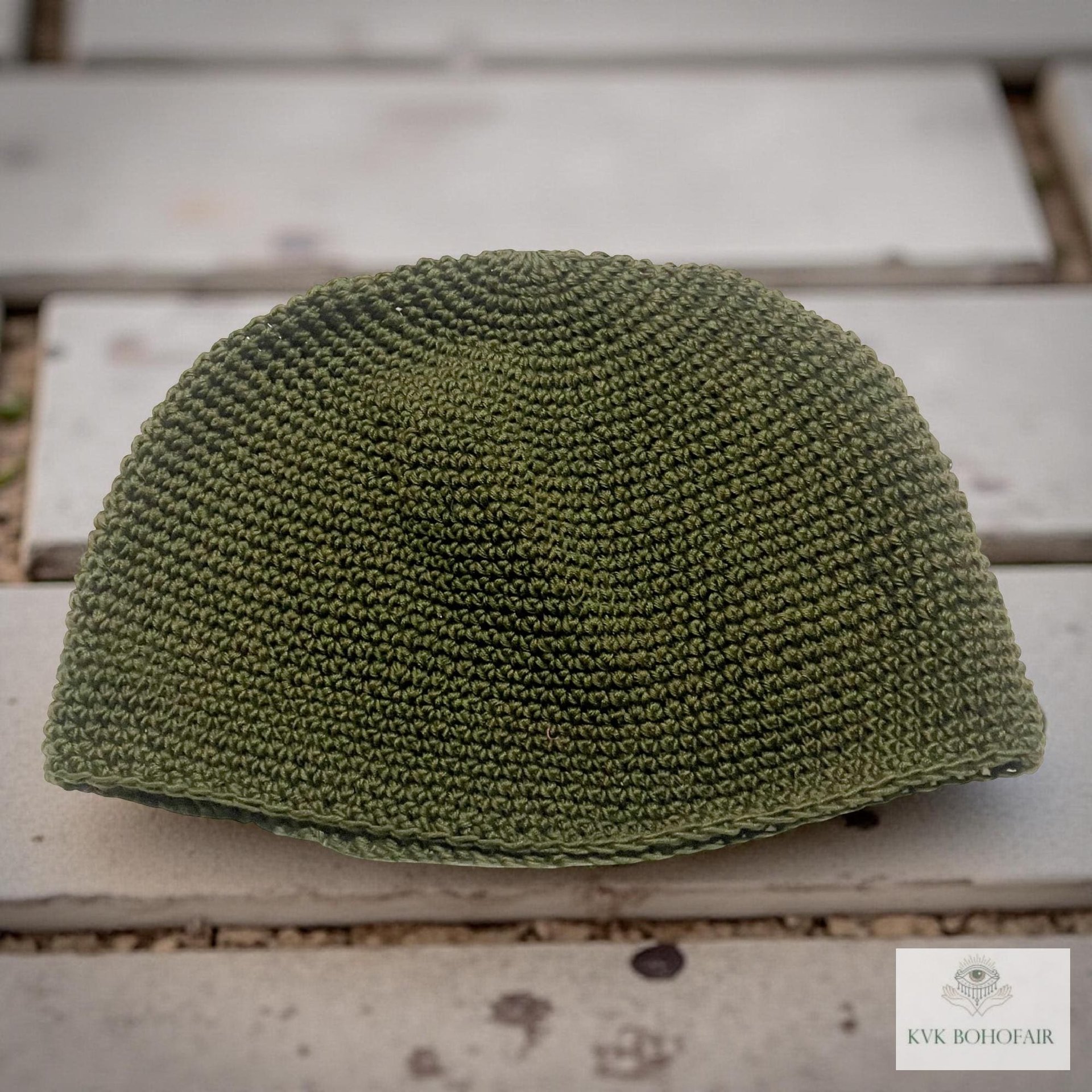 Olive Green Kufi Skull Cap - Crocheted Beanie Hat, Ethically sourced