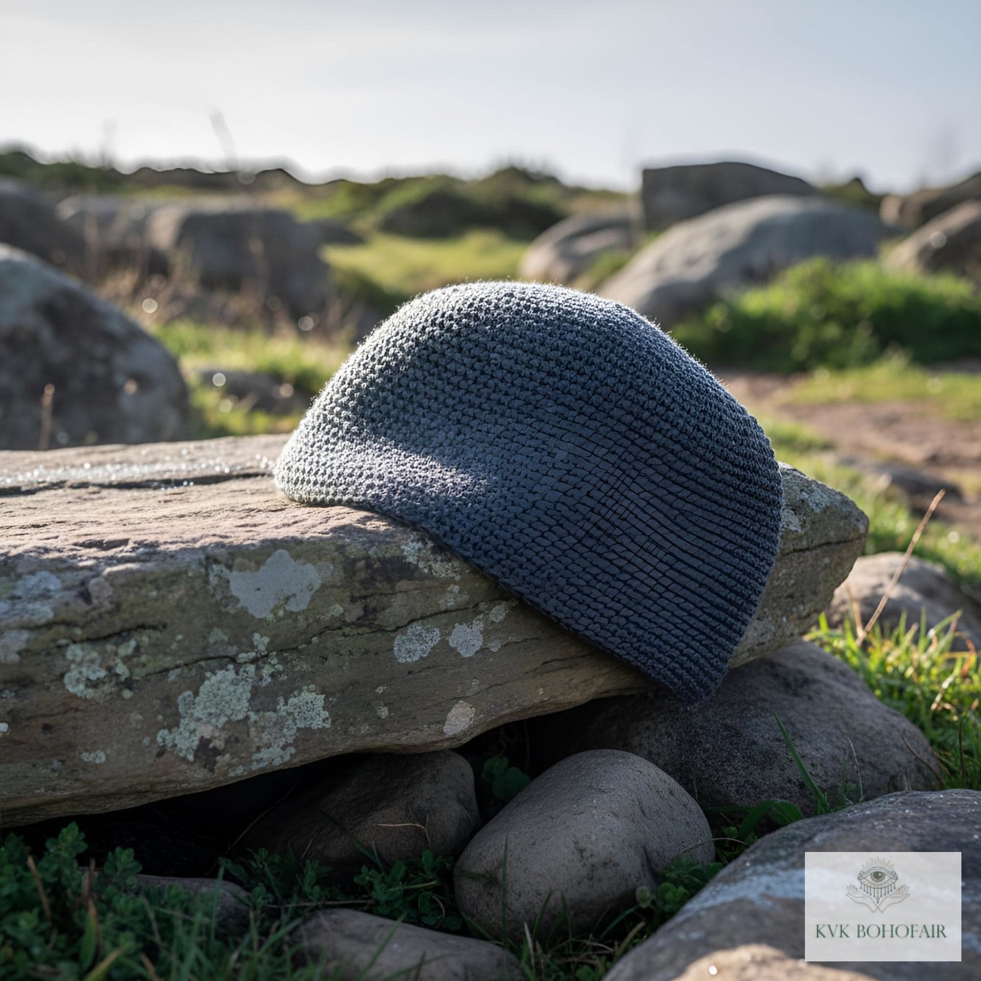 Gray Kufi Skull Cap - Crocheted Beanie Hat, Ethically sourced