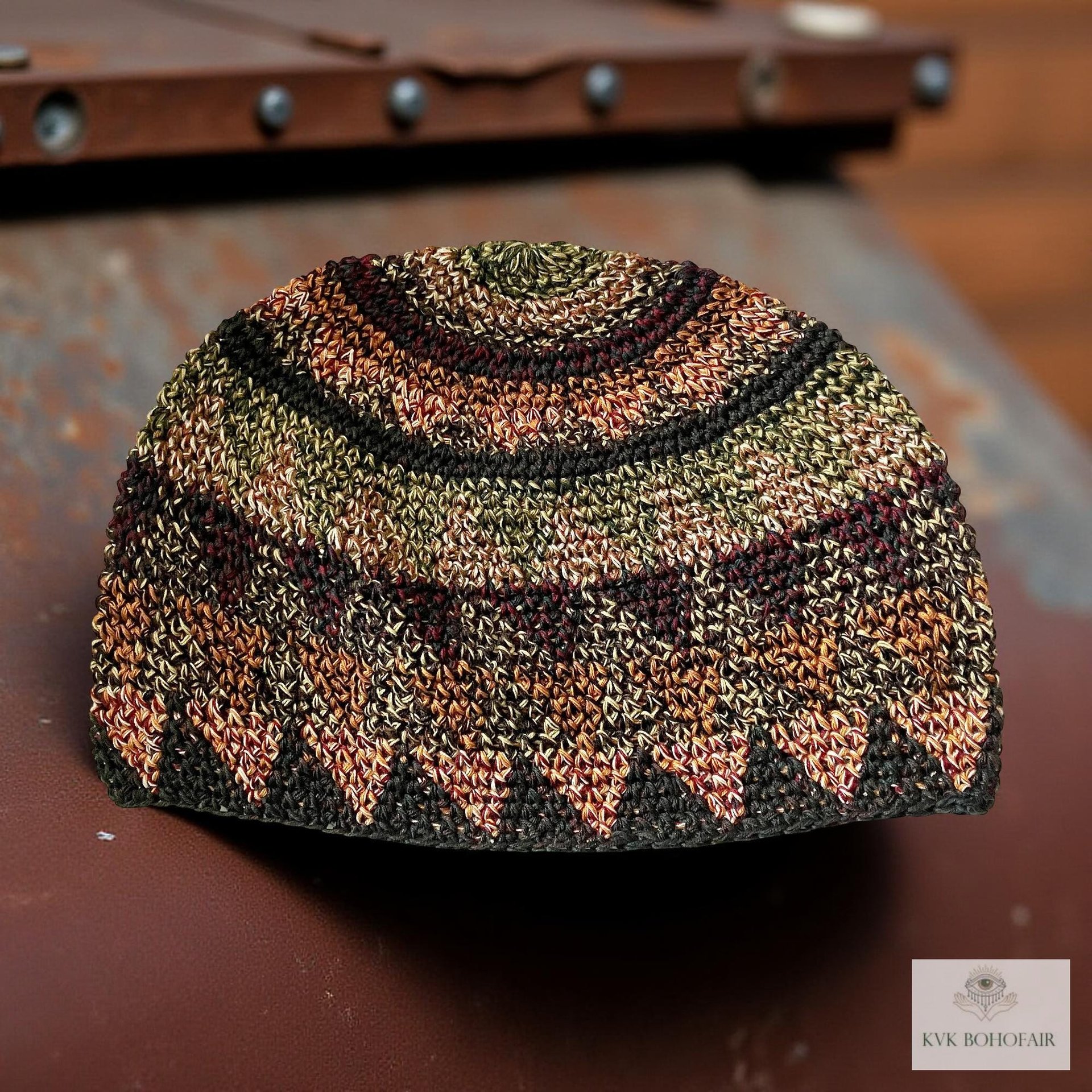 Earth Kufi Skull Cap - Crocheted Beanie Hat, Ethically sourced