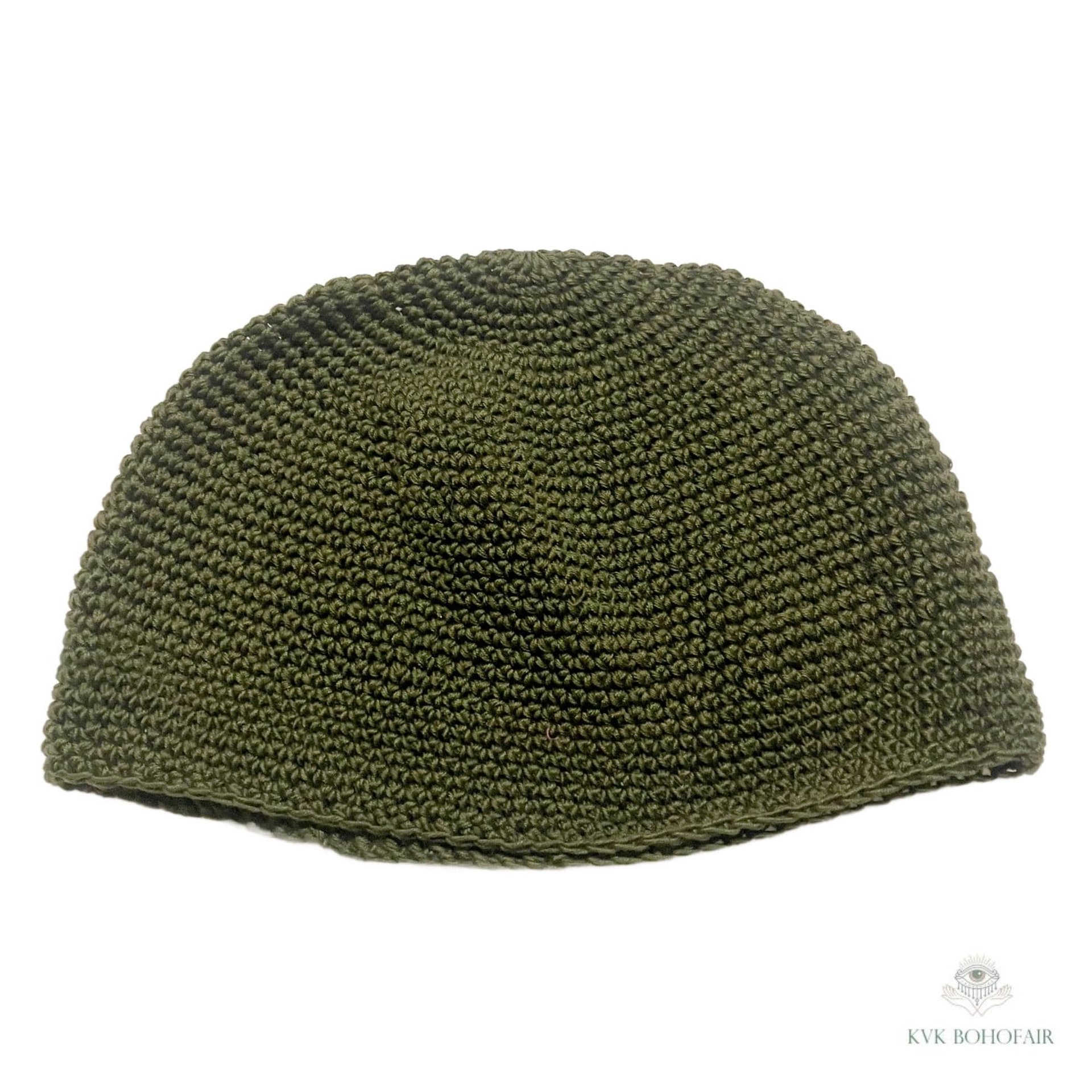 Olive Green Kufi Skull Cap - Crocheted Beanie Hat, Ethically sourced