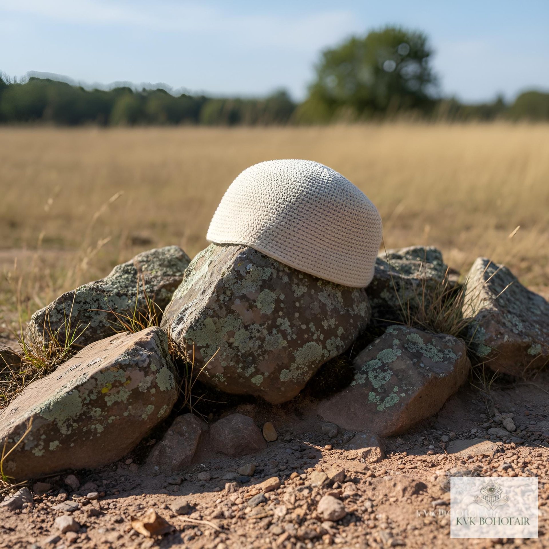 Cream Kufi Skull Cap - Crocheted Beanie Hat, Ethically sourced