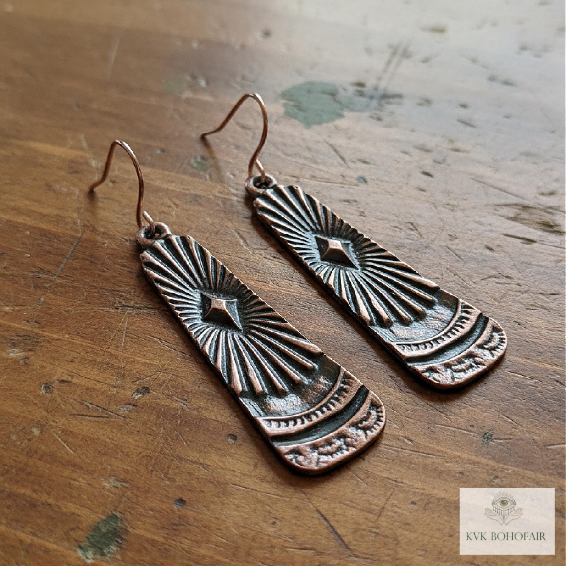 Handcrafted Antique Copper Tribal Earrings - Boho Ethnic Dangles