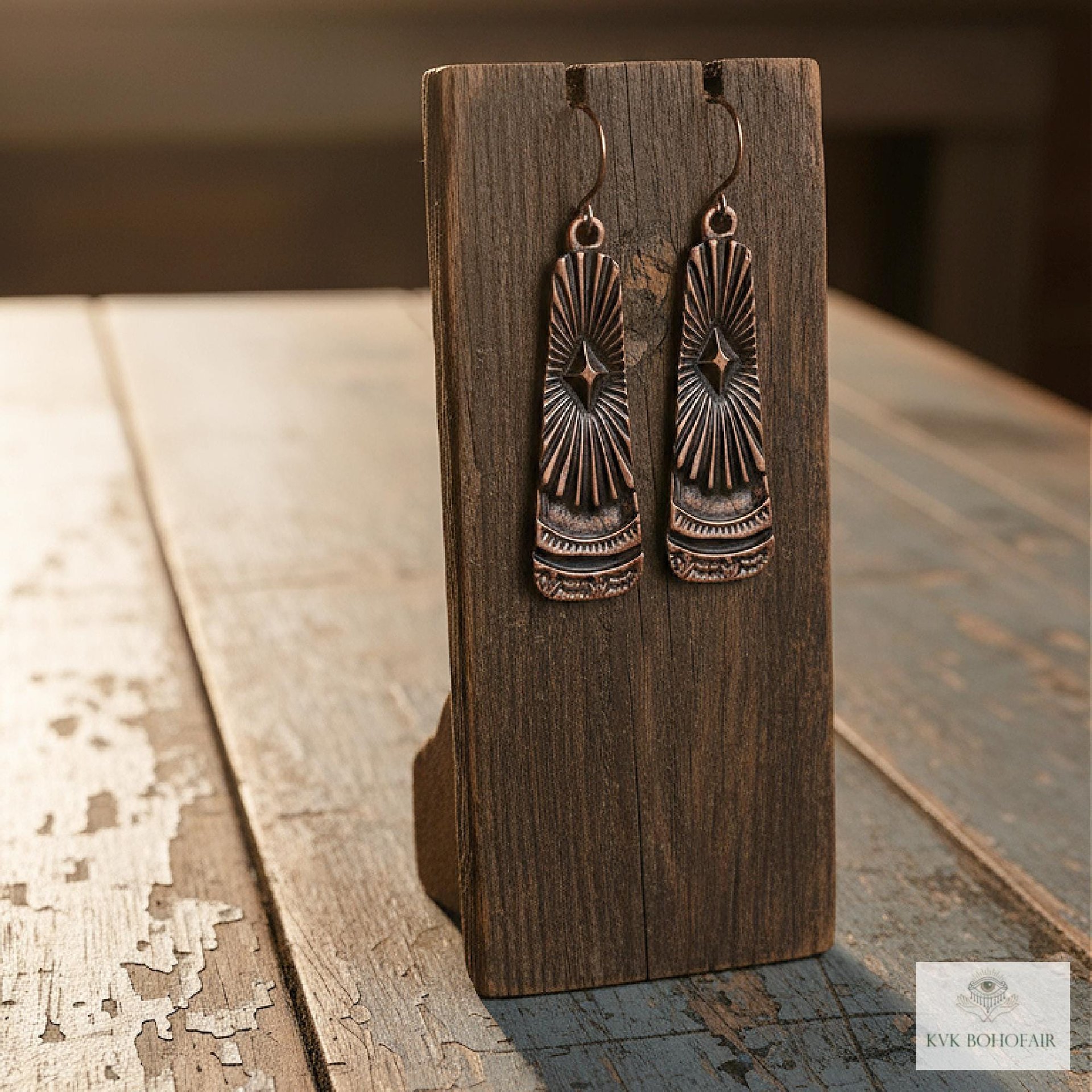 Handcrafted Antique Copper Tribal Earrings - Boho Ethnic Dangles