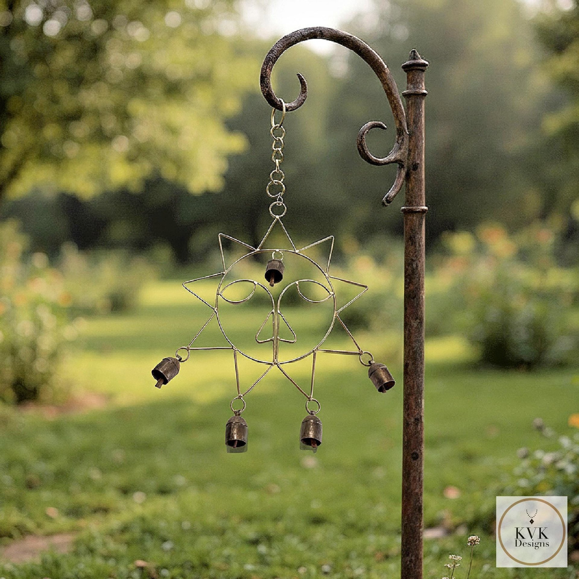 Handcrafted Rustic Sun Wind Chime - Artisan-made Garden Decor