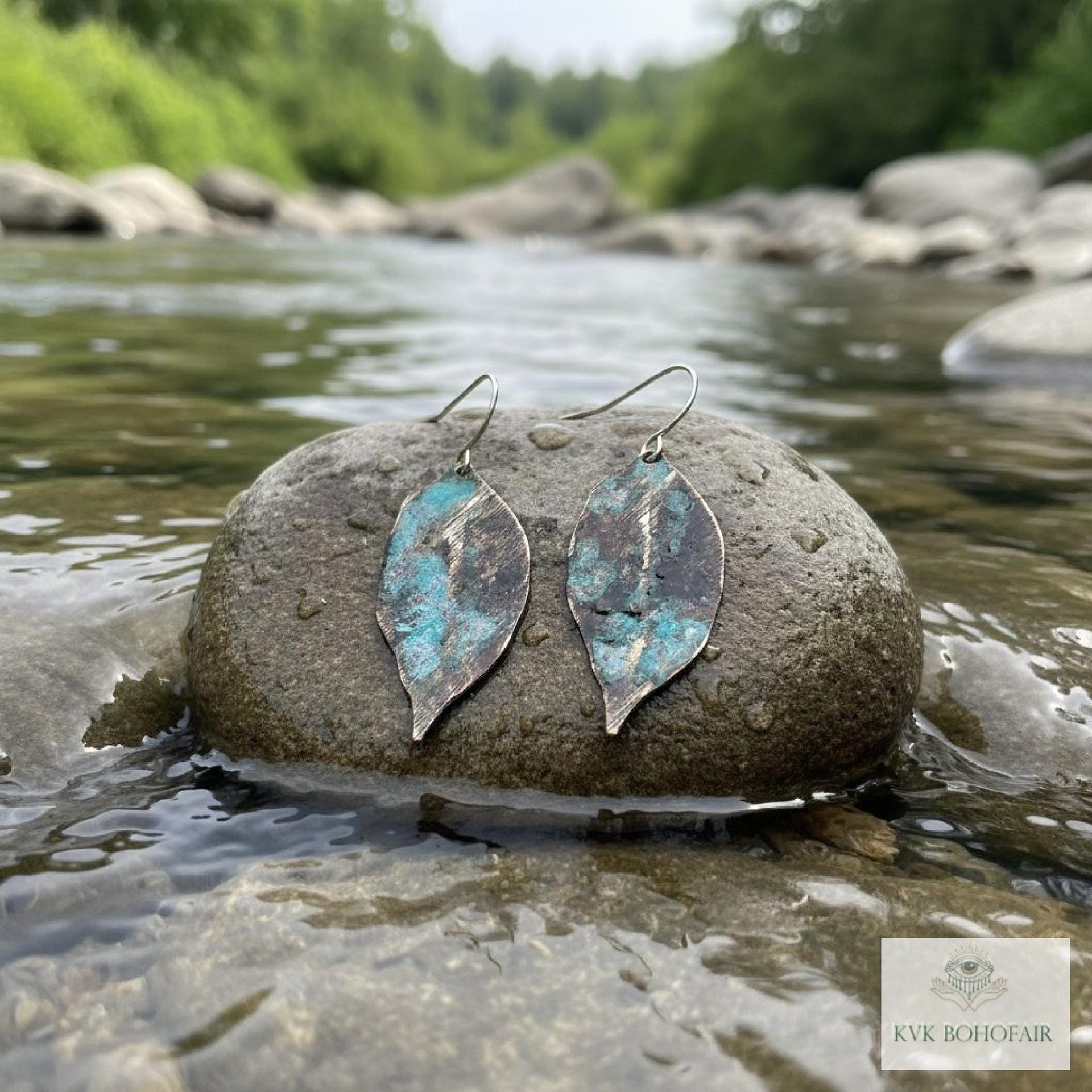 Patina Brass Leaf Earrings - Rustic Boho Jewelry