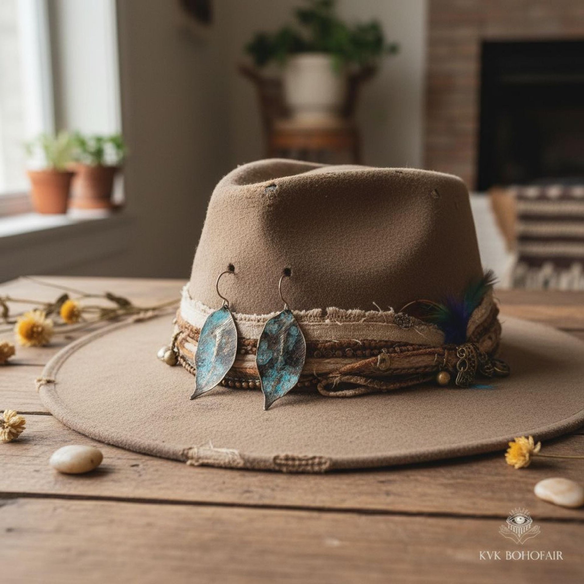 Patina Brass Leaf Earrings - Rustic Boho Jewelry