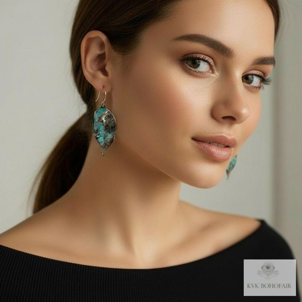 Patina Brass Leaf Earrings - Rustic Boho Jewelry